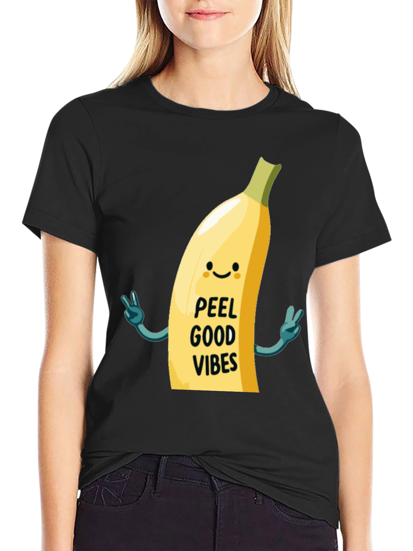 Black Peel Good Vibes T-Shirt - Funny Banana Graphic Tee view 2