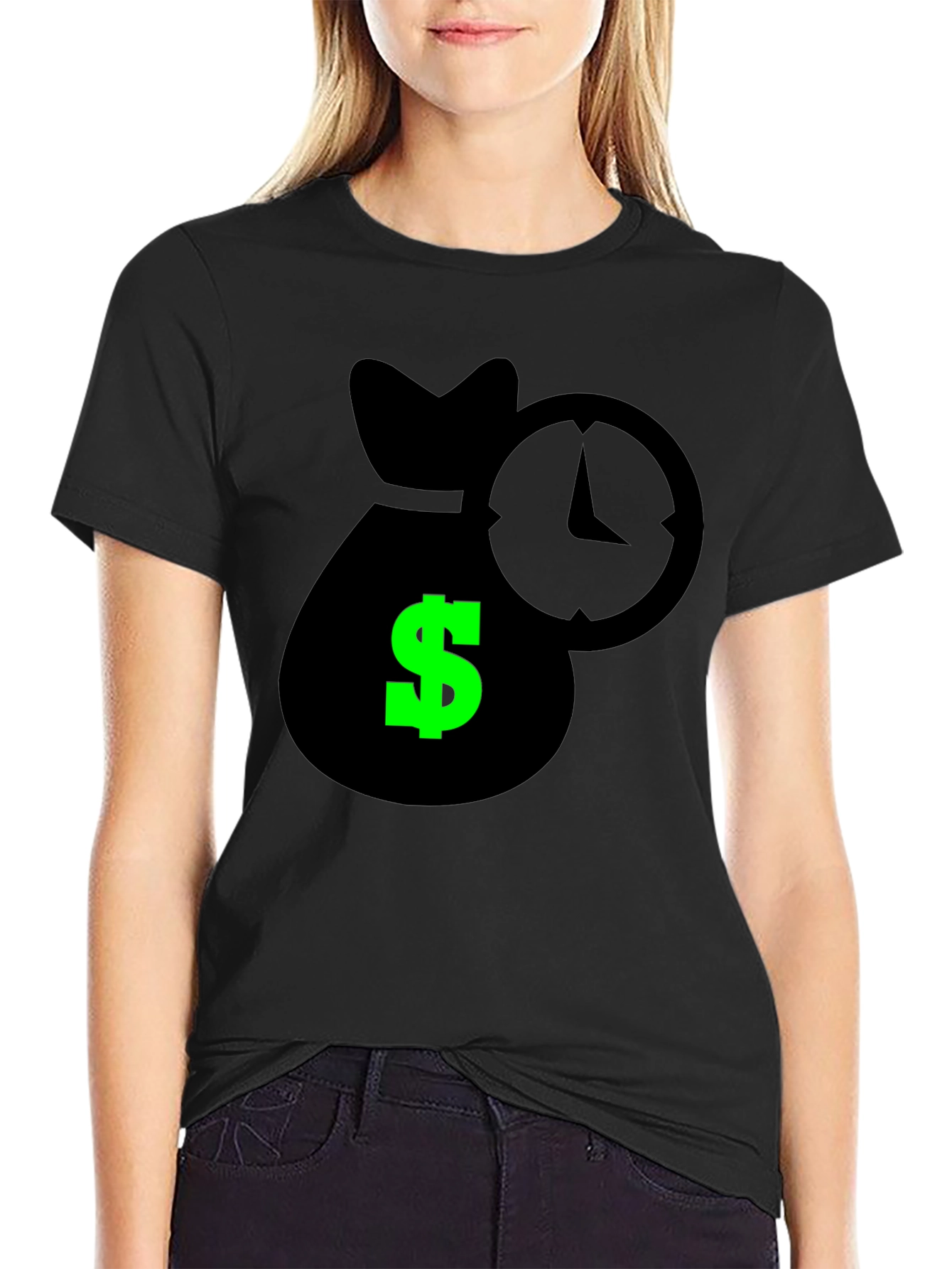 Black Time is Money Graphic Tee - Black Cotton Shirt view 2