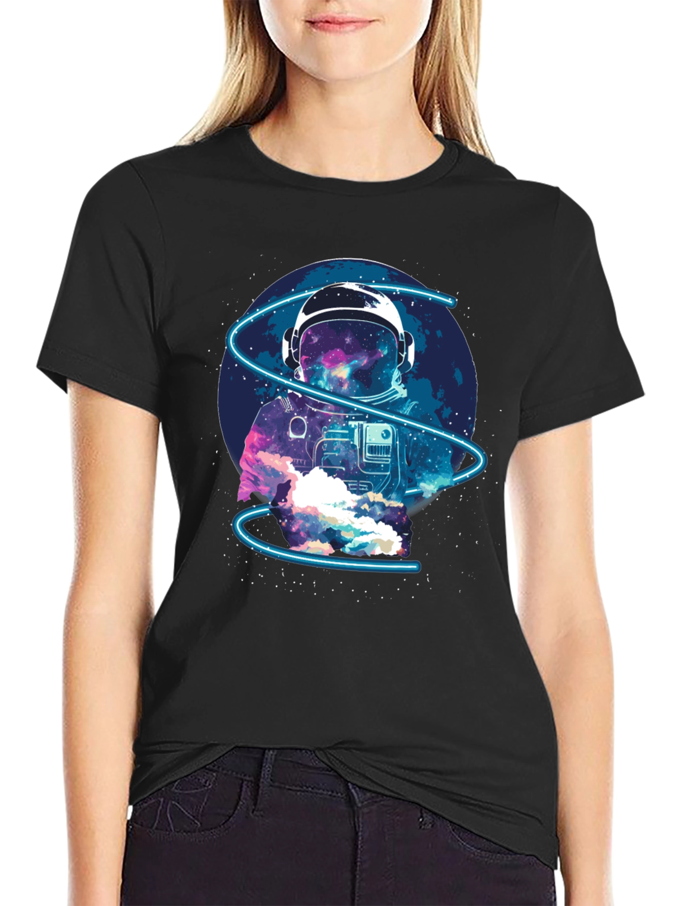 Black Astronaut Space Graphic T-Shirt view 2