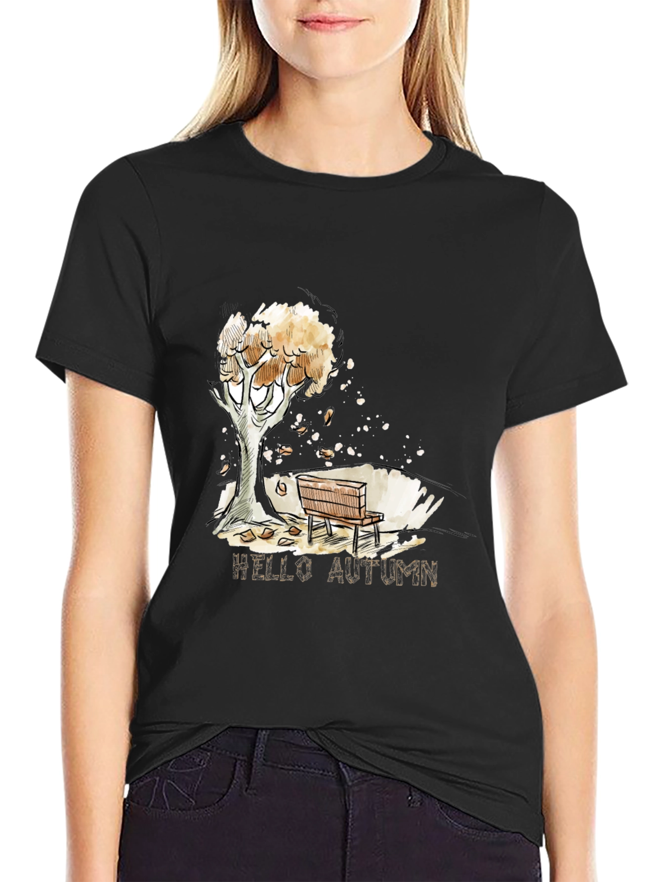 Black Autumn Scene Black Graphic T-Shirt view 2
