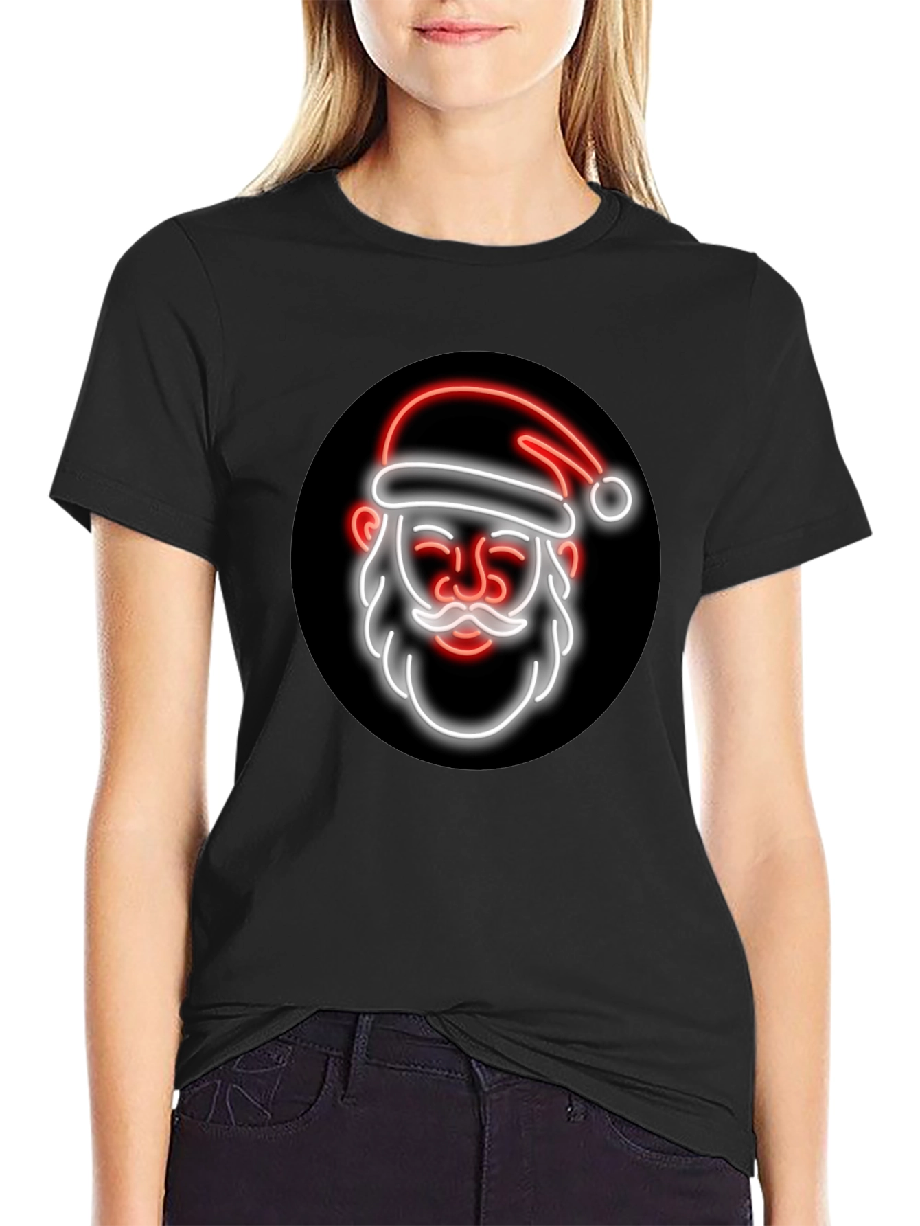 Black Neon Santa Graphic Tee - Black Holiday T-Shirt view 2