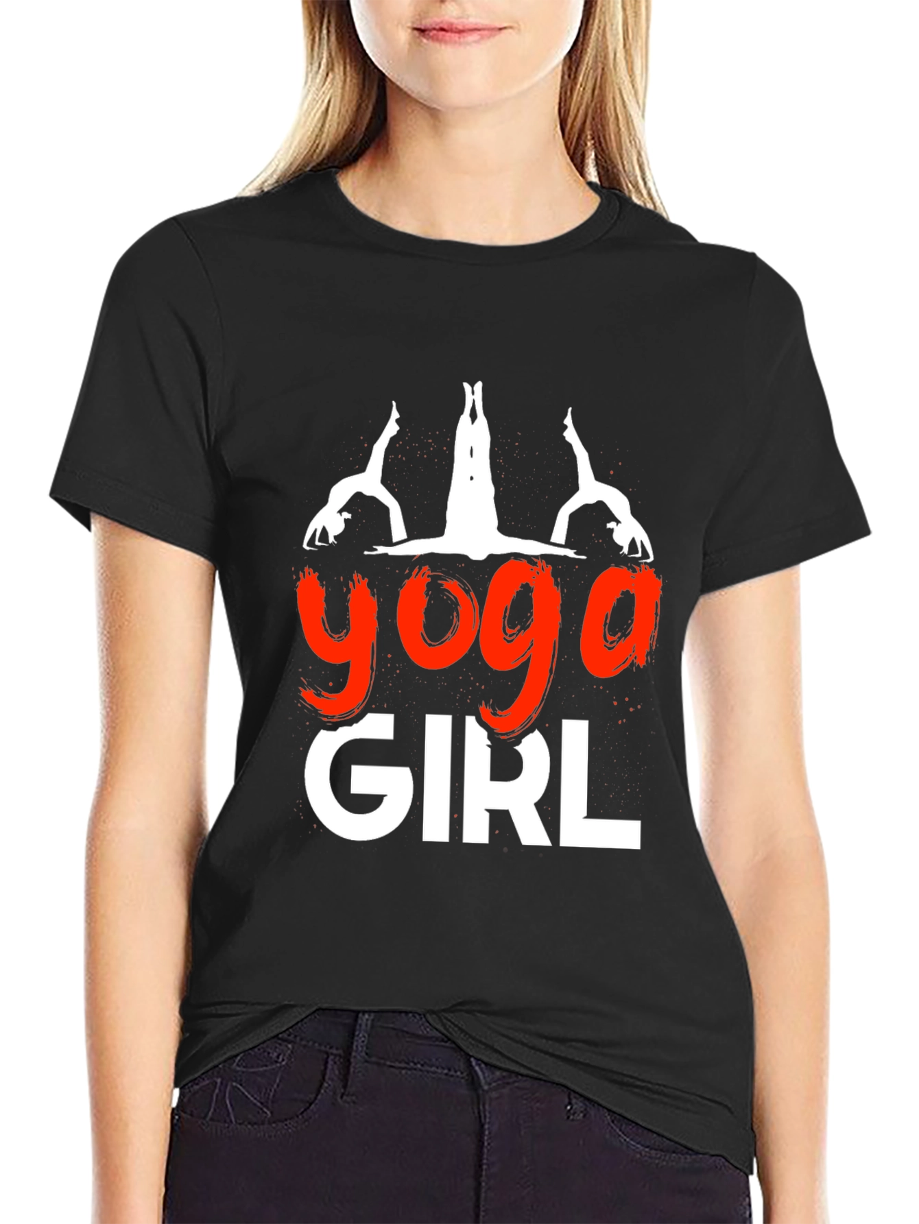 Black Yoga Girl Graphic Tee - Soft Cotton Blend view 2