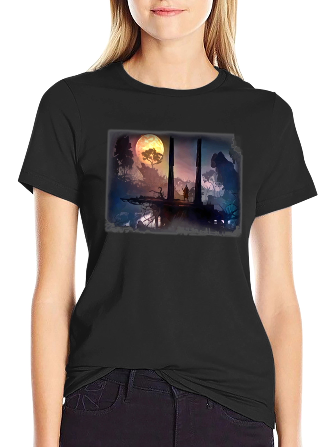 Black Fantasy Landscape Black T-Shirt view 2