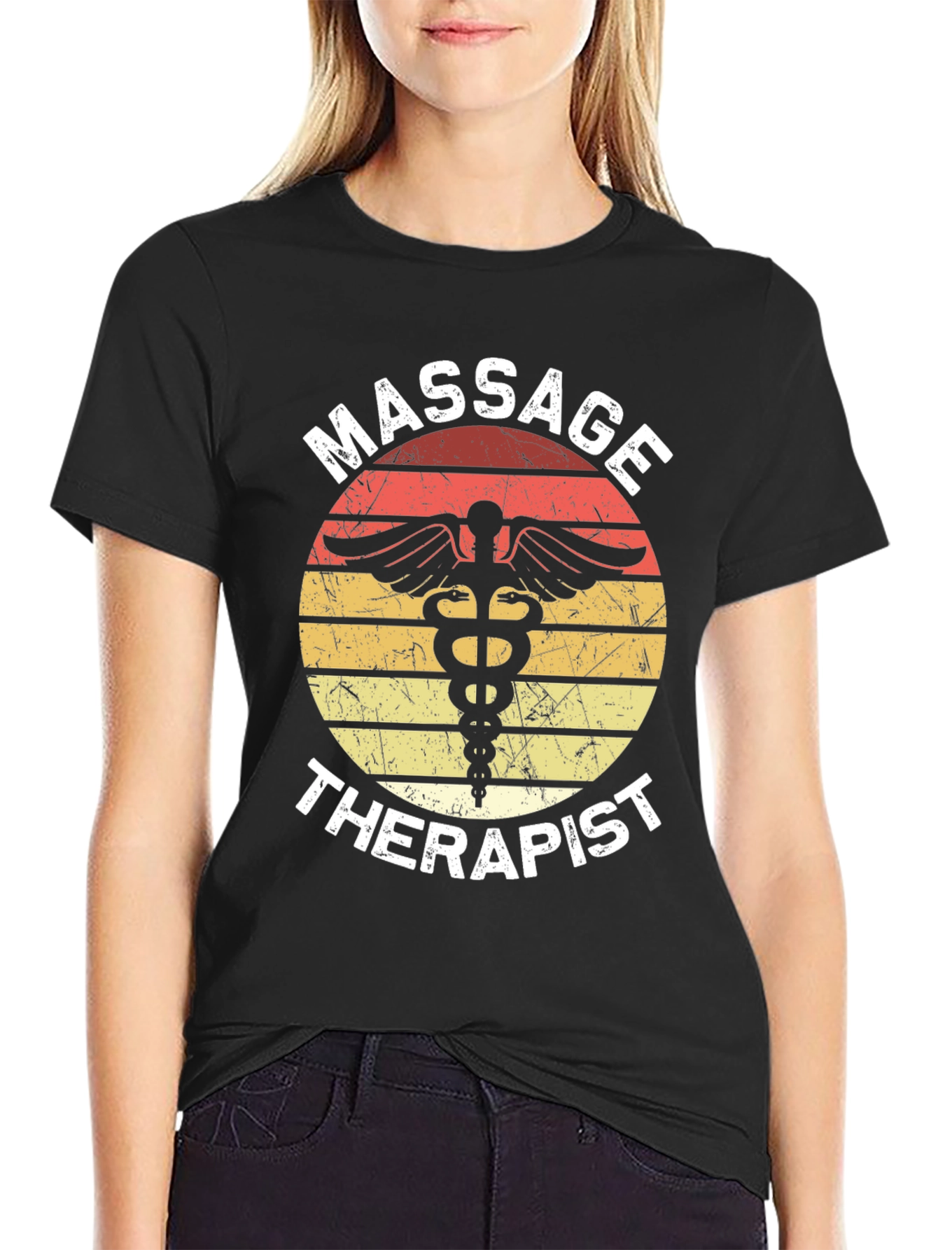 Black Massage Therapist T-Shirt Retro Style Black Tee view 2