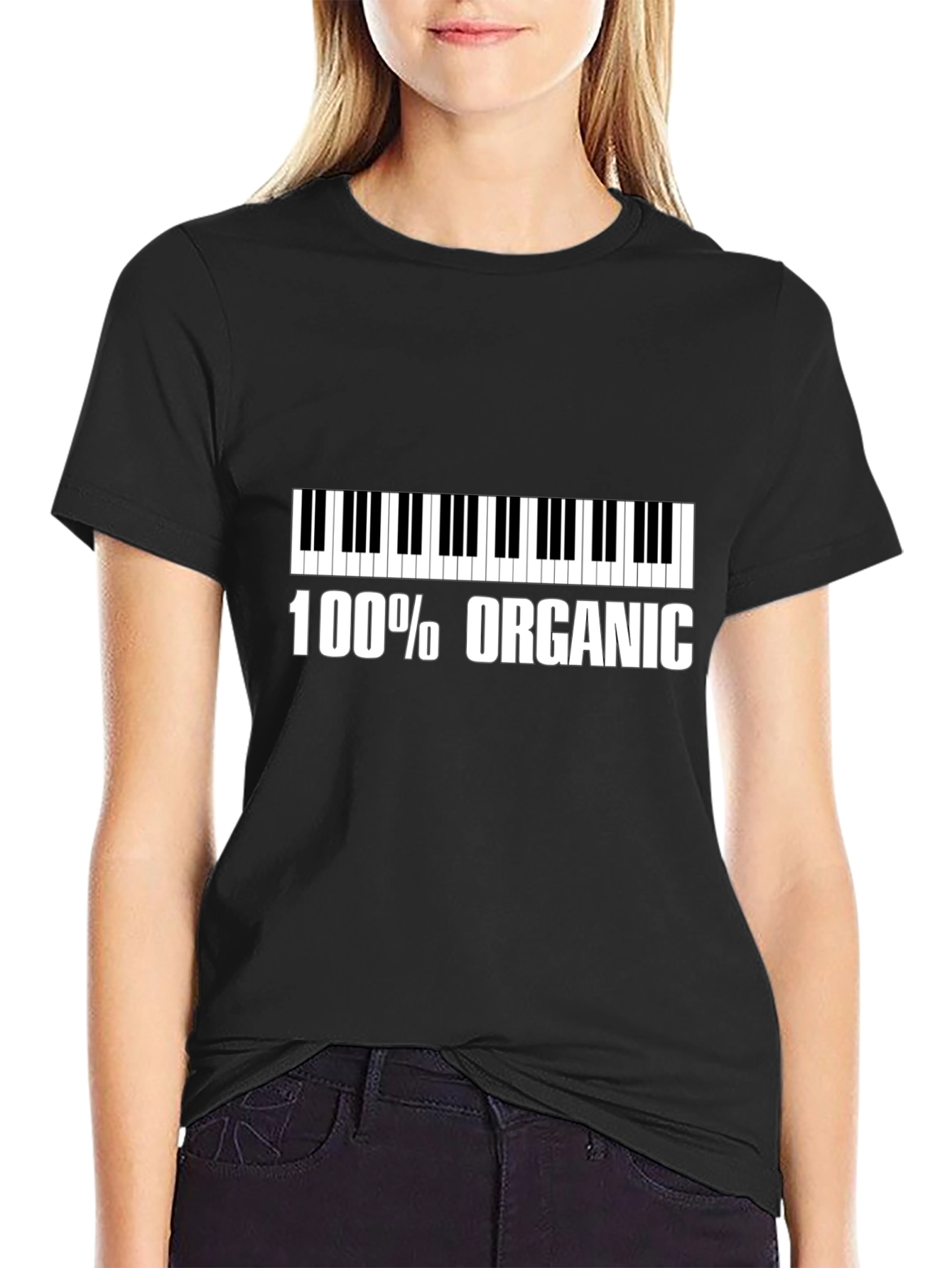 Black 100% Organic Piano Keyboard T-Shirt view 2