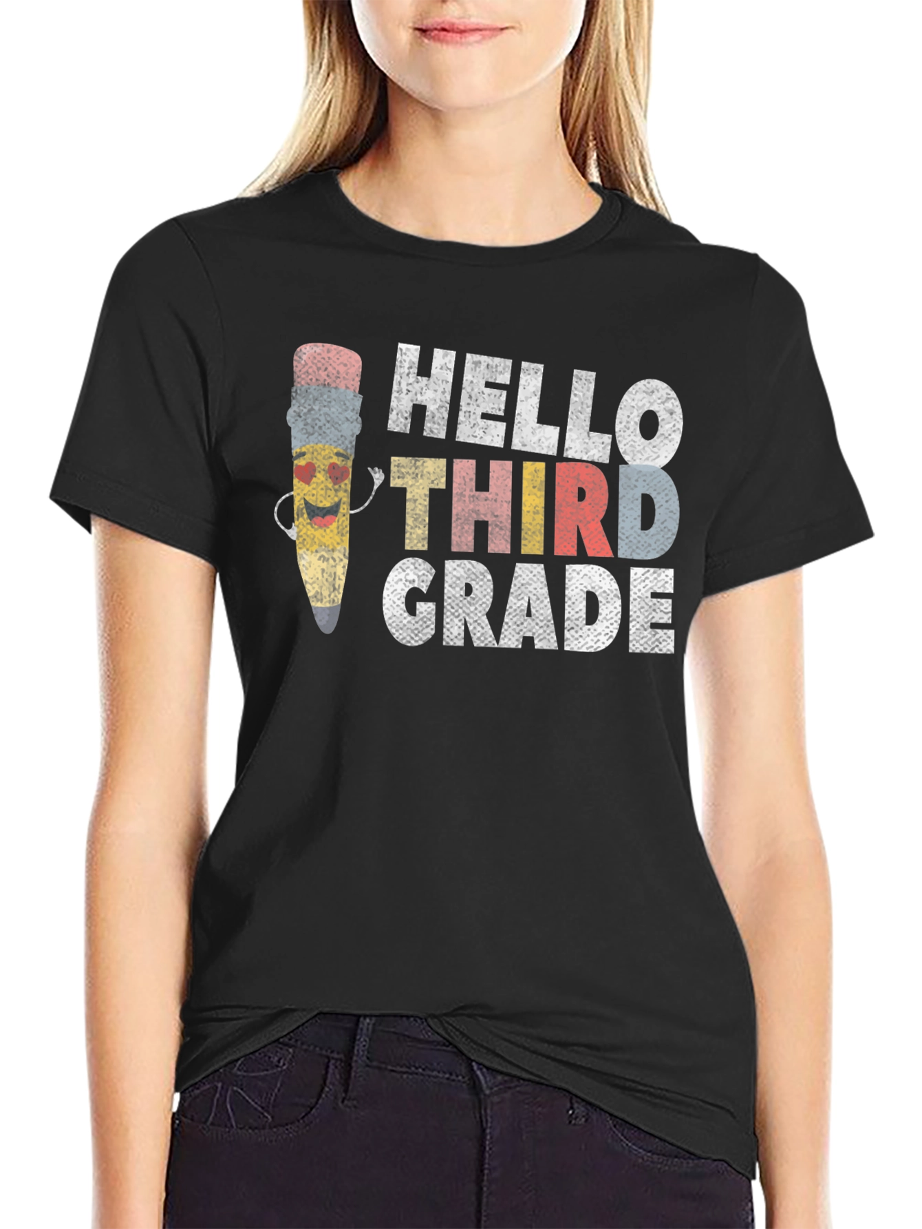 Black Hello Third Grade T-Shirt - Back to School Teacher Tee view 2
