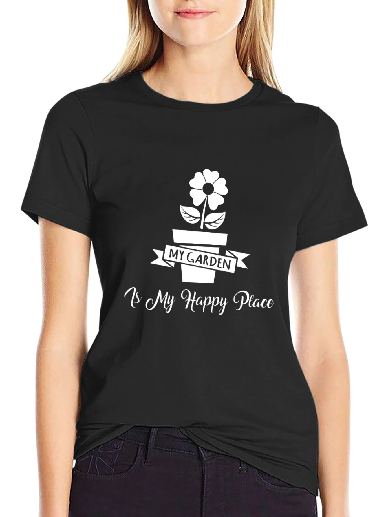 Black My Garden Is My Happy Place T-Shirt view 2