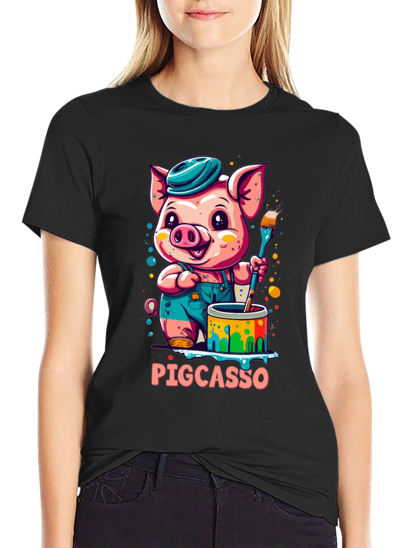 Black Pigcasso Artist Pig Graphic T-Shirt view 2
