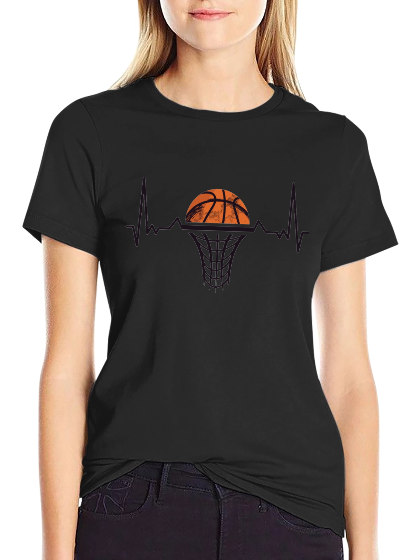 Black Basketball Heartbeat Graphic T-Shirt - Black view 2