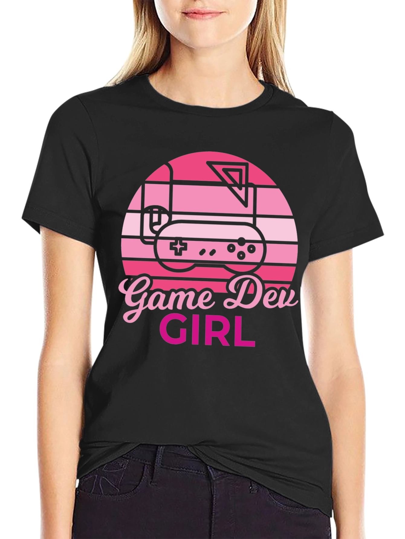 Black Game Dev Girl Retro Style T-Shirt view 2