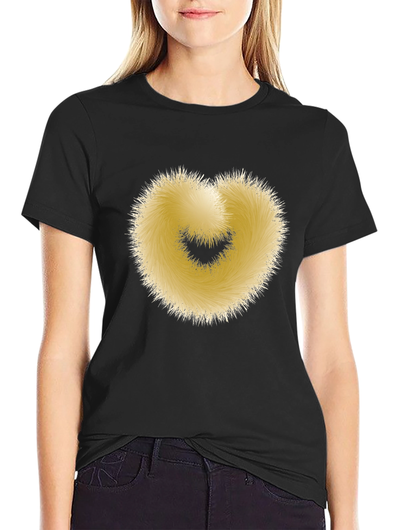 Black Fuzzy Heart Graphic Black T-Shirt - Soft & Stylish view 2