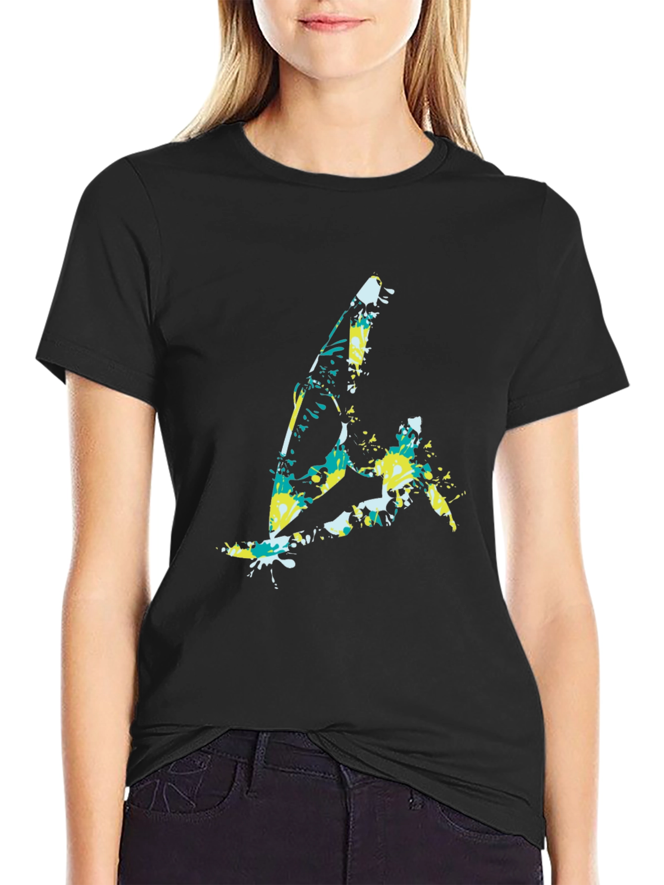 Black Abstract Windsurfer Graphic Tee - Cool Black Shirt view 2