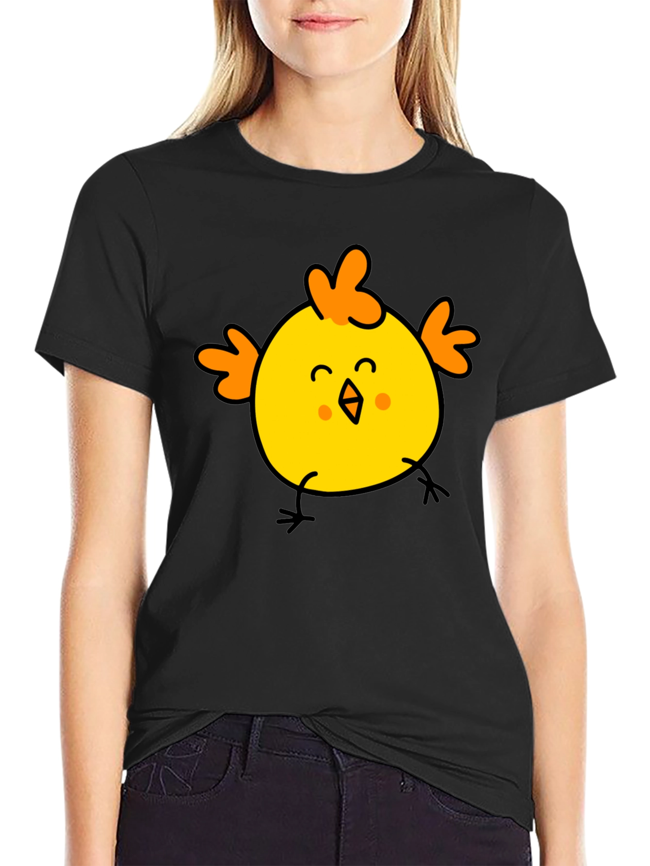 Black Cute Chick Graphic Tee - Black Cotton T-Shirt view 2