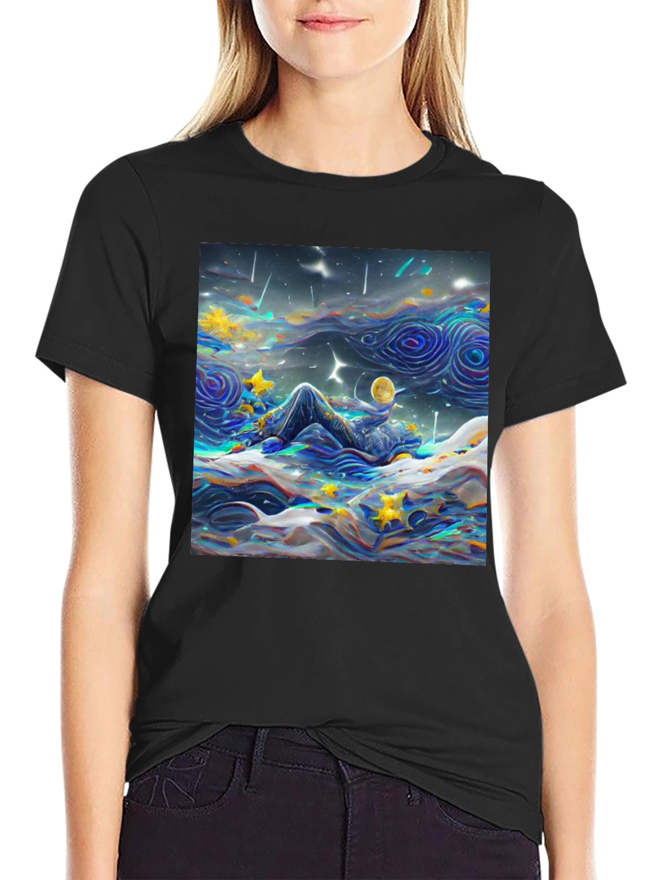 Black Starry Night Dreamscape T-Shirt view 2
