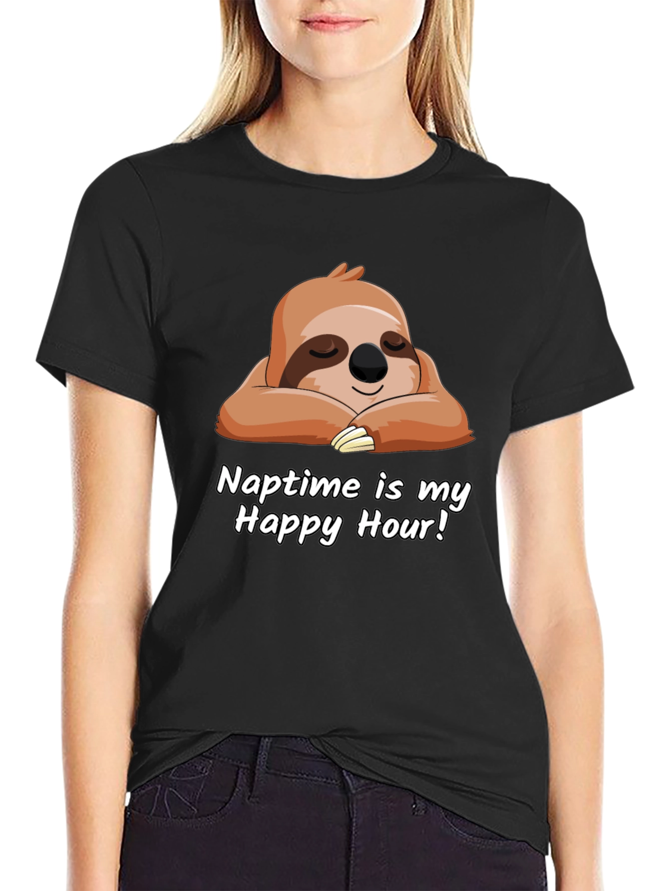 Black Naptime is My Happy Hour Sloth T-Shirt view 2