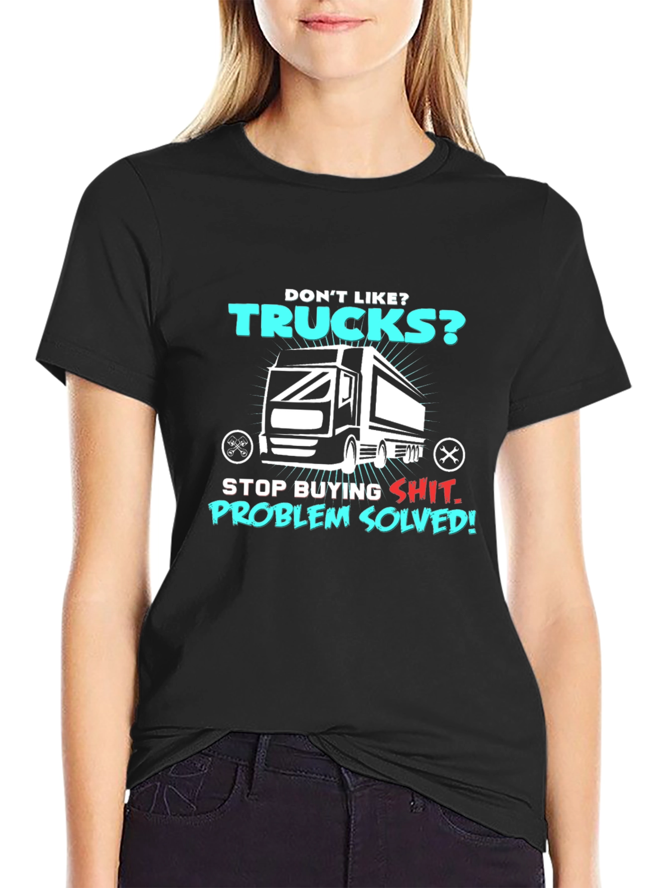 Black Trucks T-Shirt - Problem Solved - Unisex Tee view 2