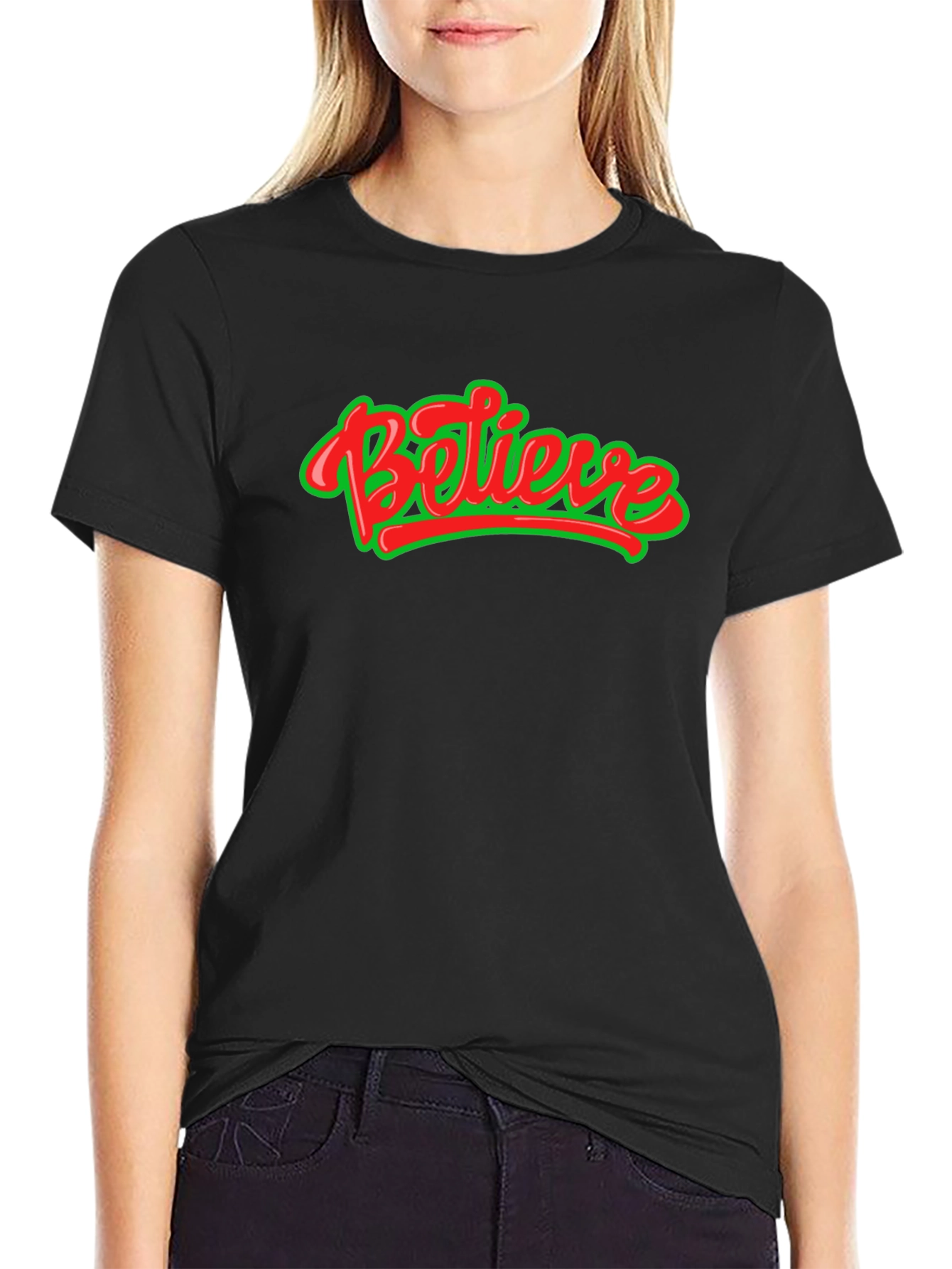 Black Believe Graphic Tee - Black Crew Neck Shirt view 2