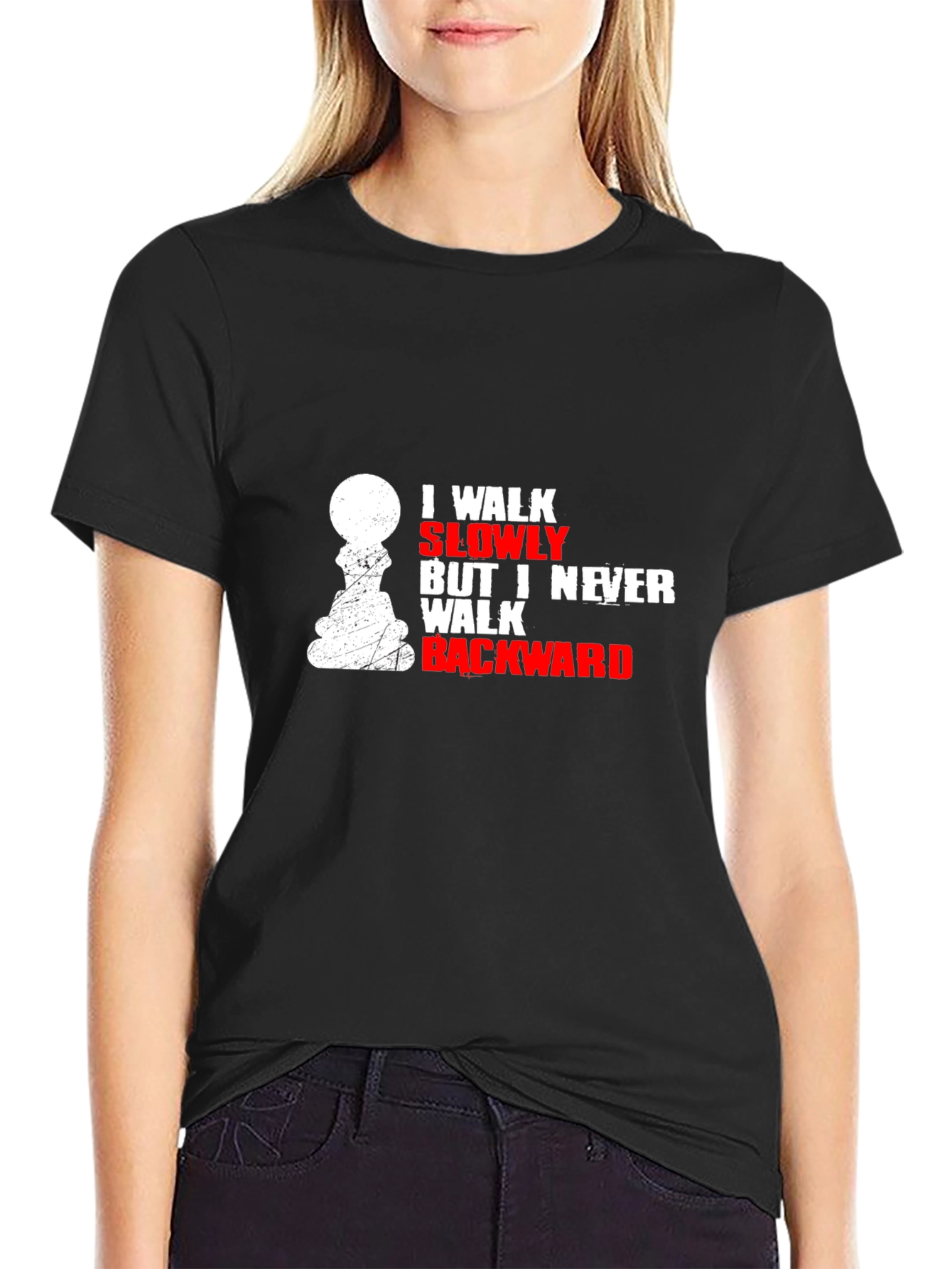 Black I Walk Slowly Chess T-Shirt - Never Backward view 2