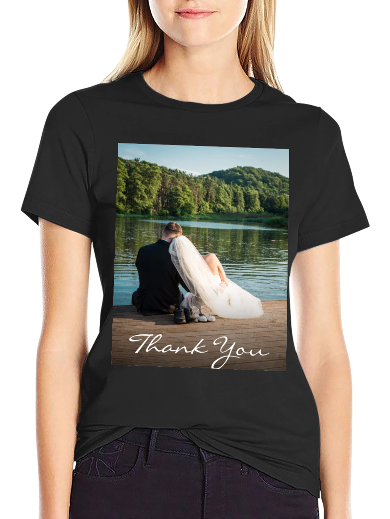 Black Wedding Thank You Photo T-Shirt view 2