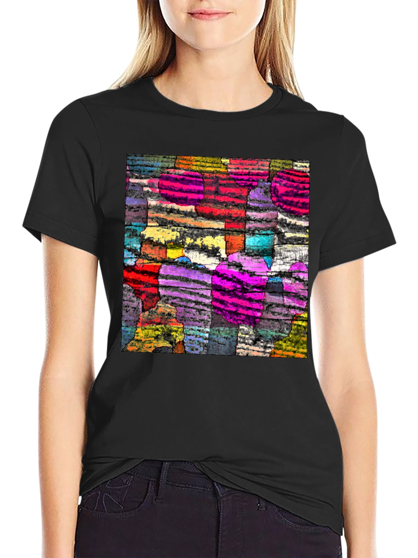 Black Abstract Art Graphic Tee - Black Cotton Comfort view 2