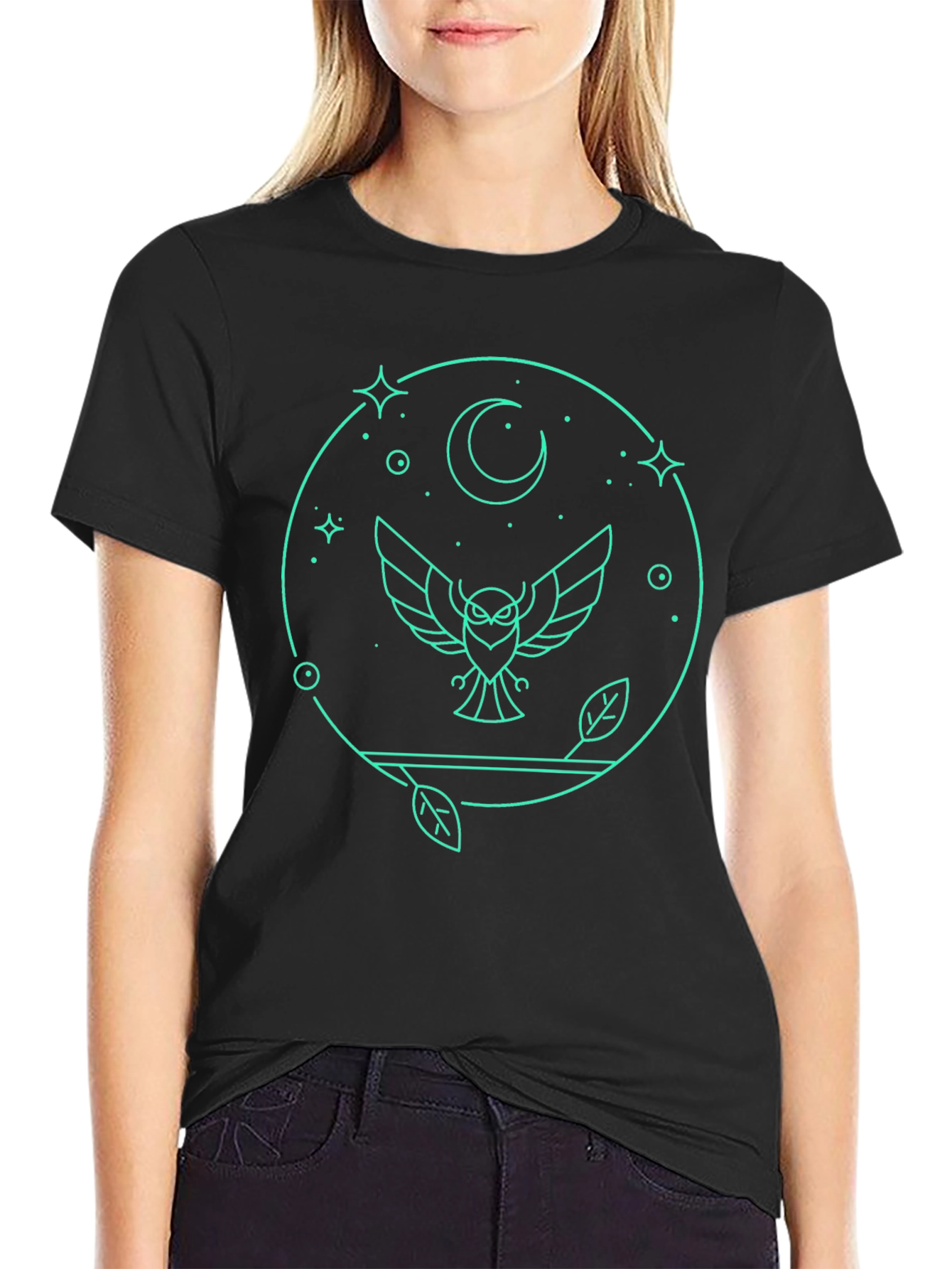 Black Owl Moon Graphic Tee - Stylish & Unique Black T-Shirt view 2