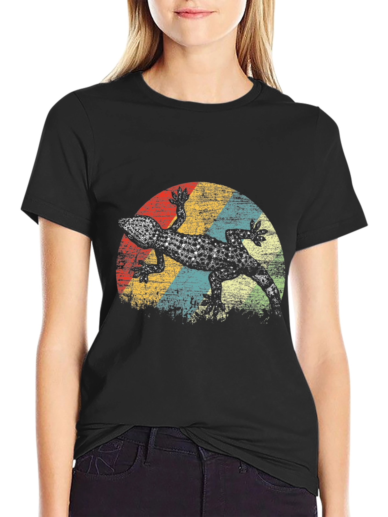 Black Retro Gecko Graphic Tee - Men's Black T-Shirt view 2