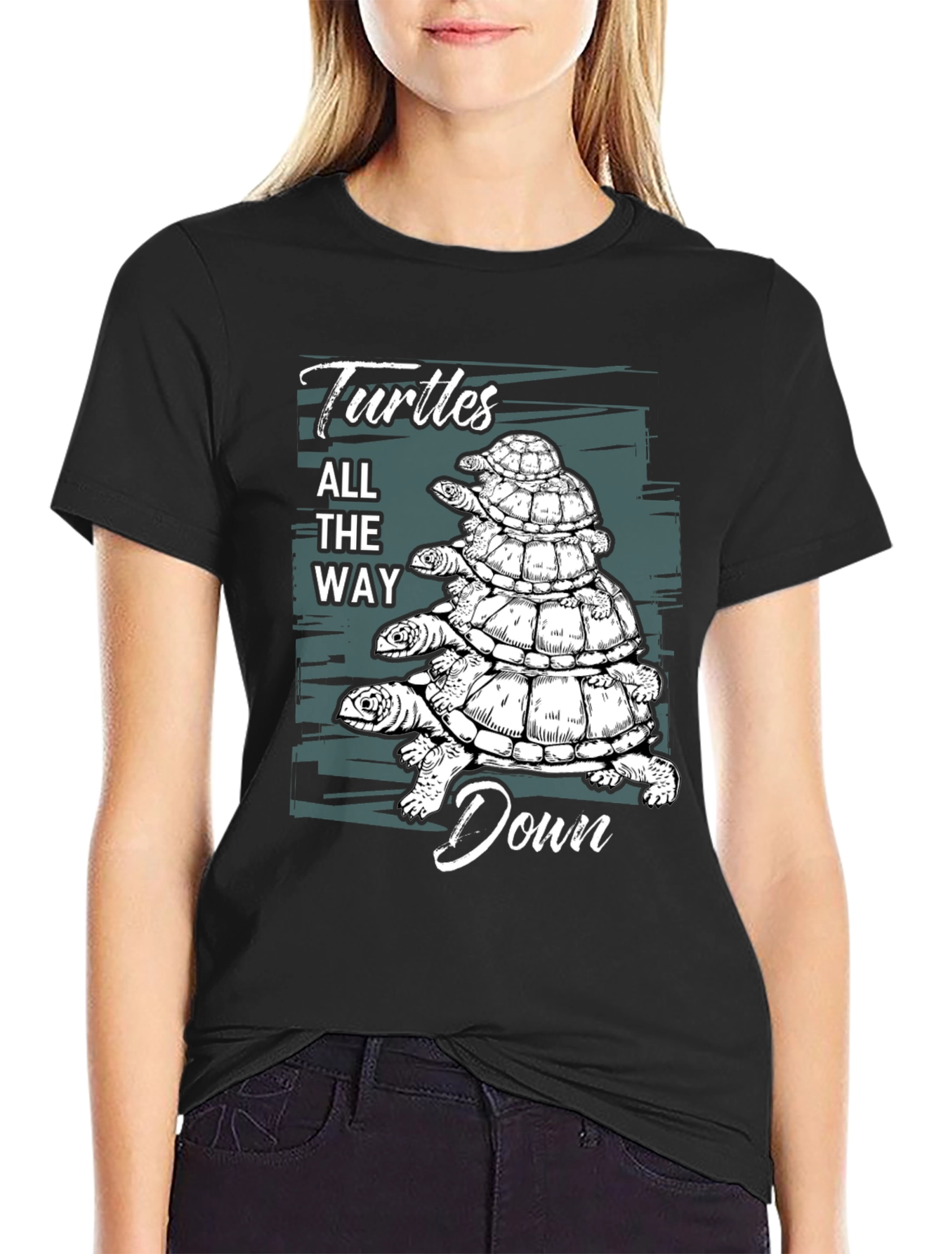 Black Turtles All The Way Down Graphic T-Shirt view 2