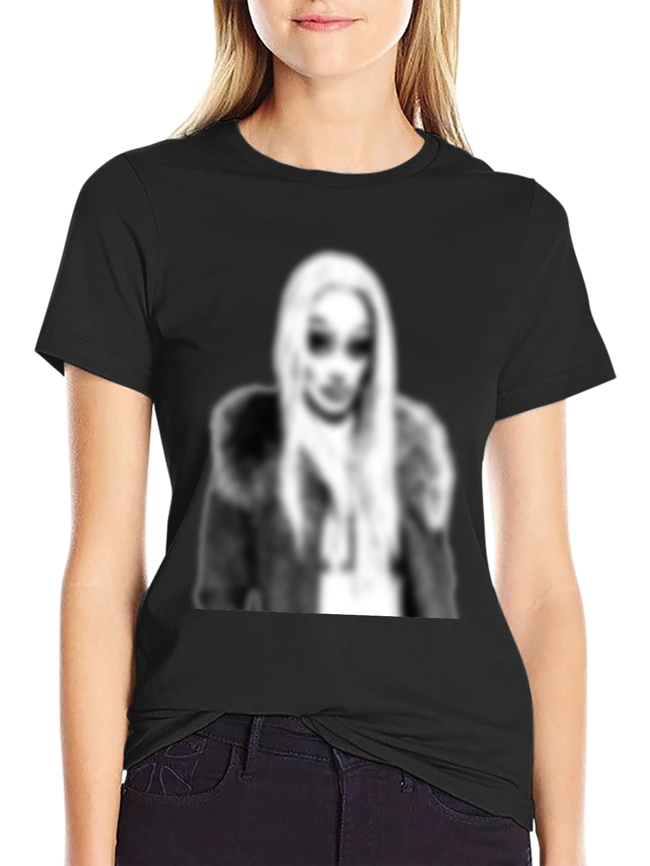 Black Black Graphic Tee - Woman with Fur Coat Print view 2