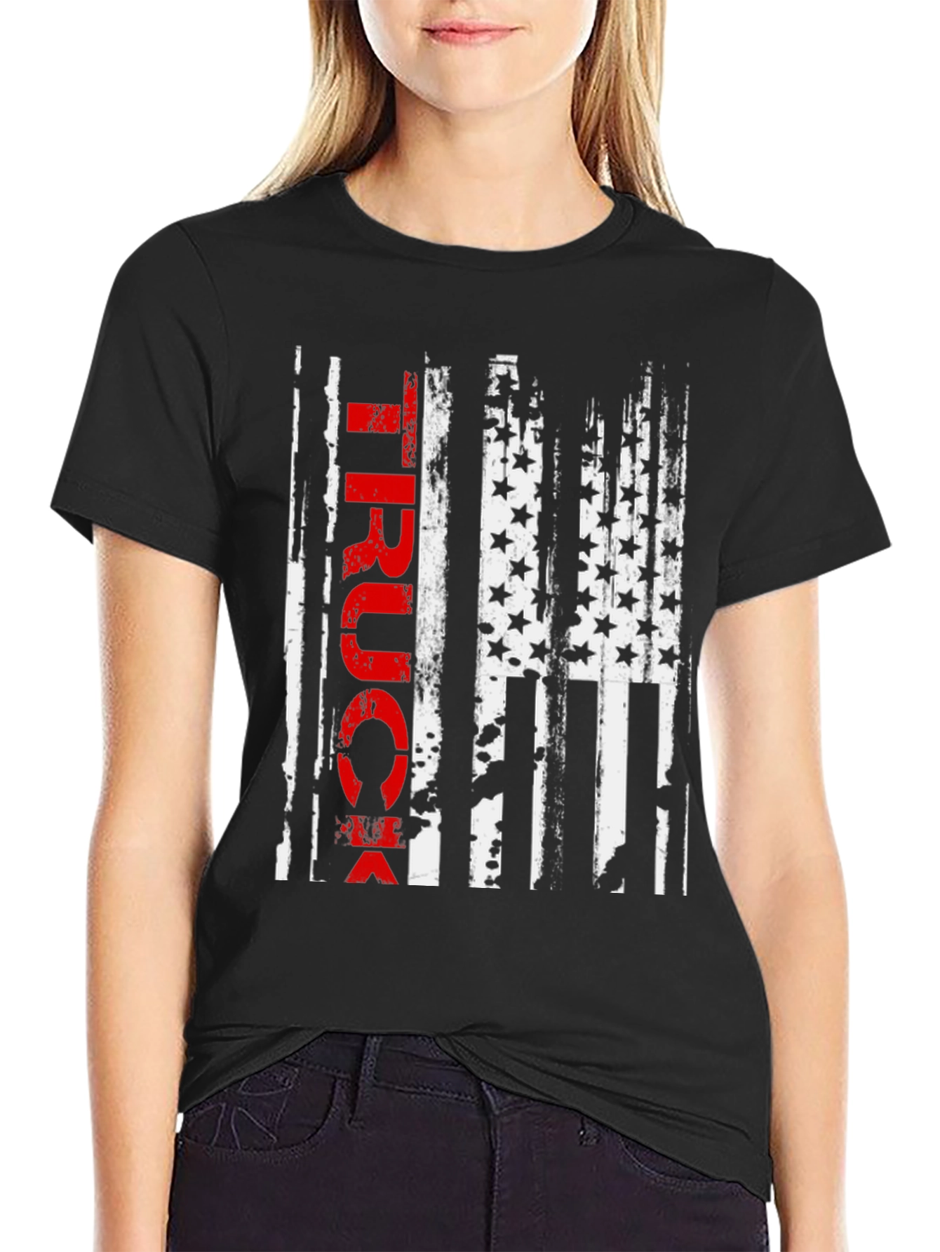 Black Truck American Flag Graphic Tee - Patriotic Style view 2