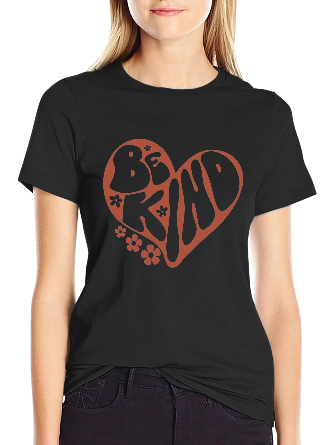 Black Be Kind Retro Heart Graphic Tee - Black view 2