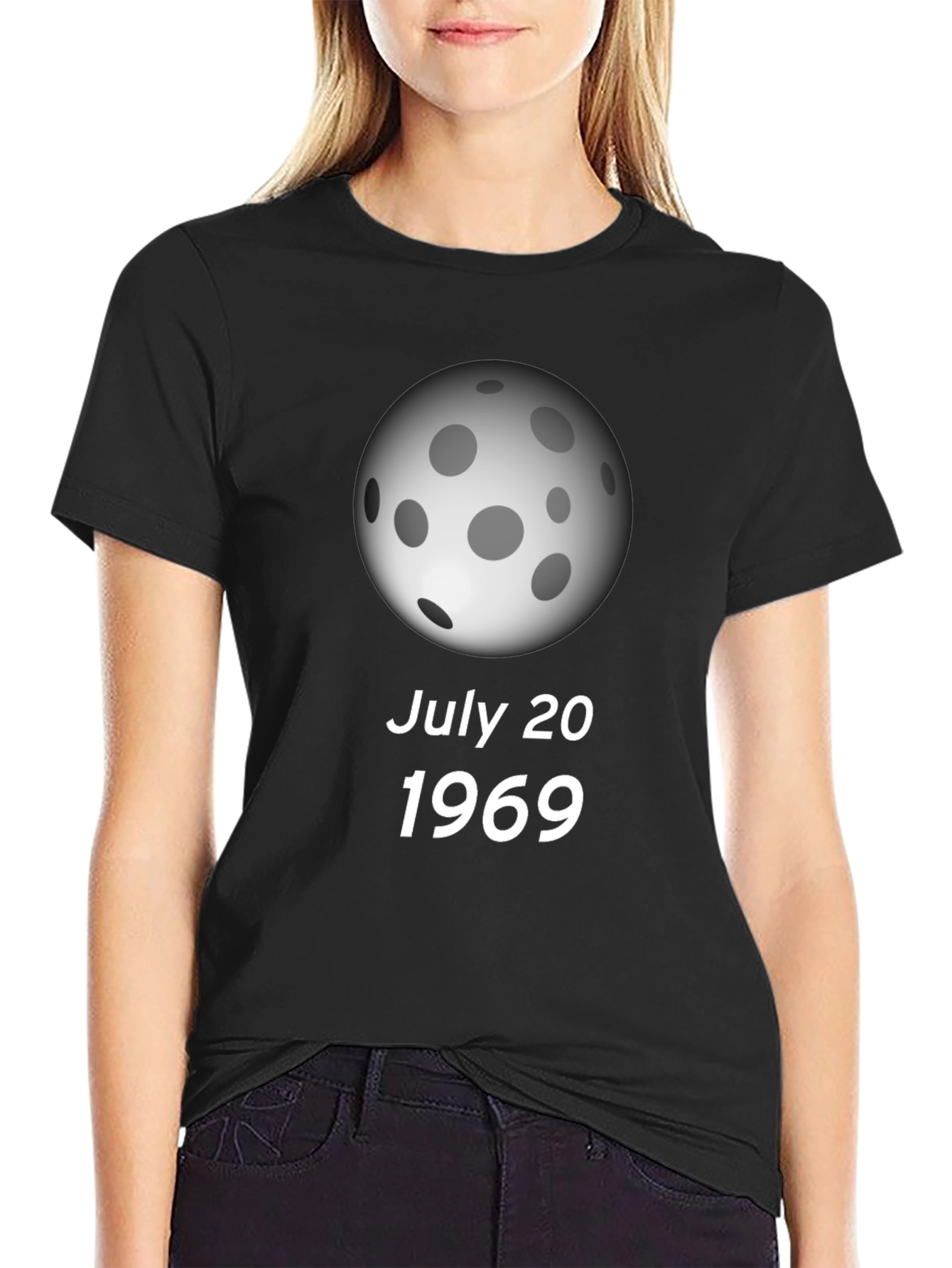 Black July 20 1969 Moon Landing Black T-Shirt view 2