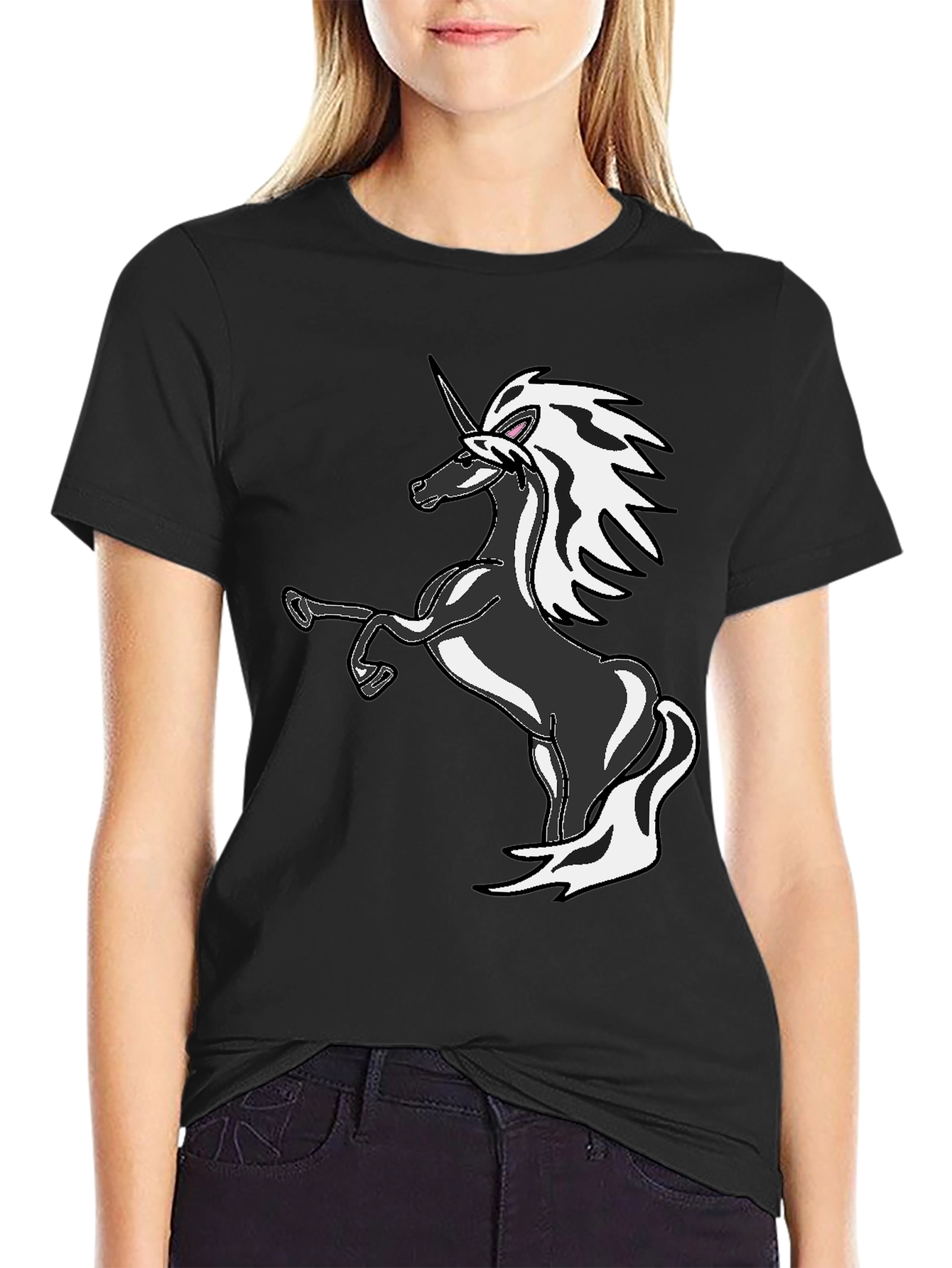 Black Unicorn Graphic Tee - Black Cotton Blend T-Shirt view 2