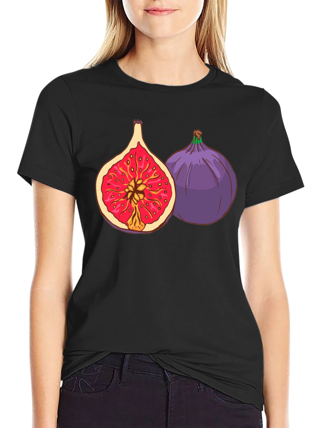 Black Fig Fruit Graphic Black T-Shirt view 2