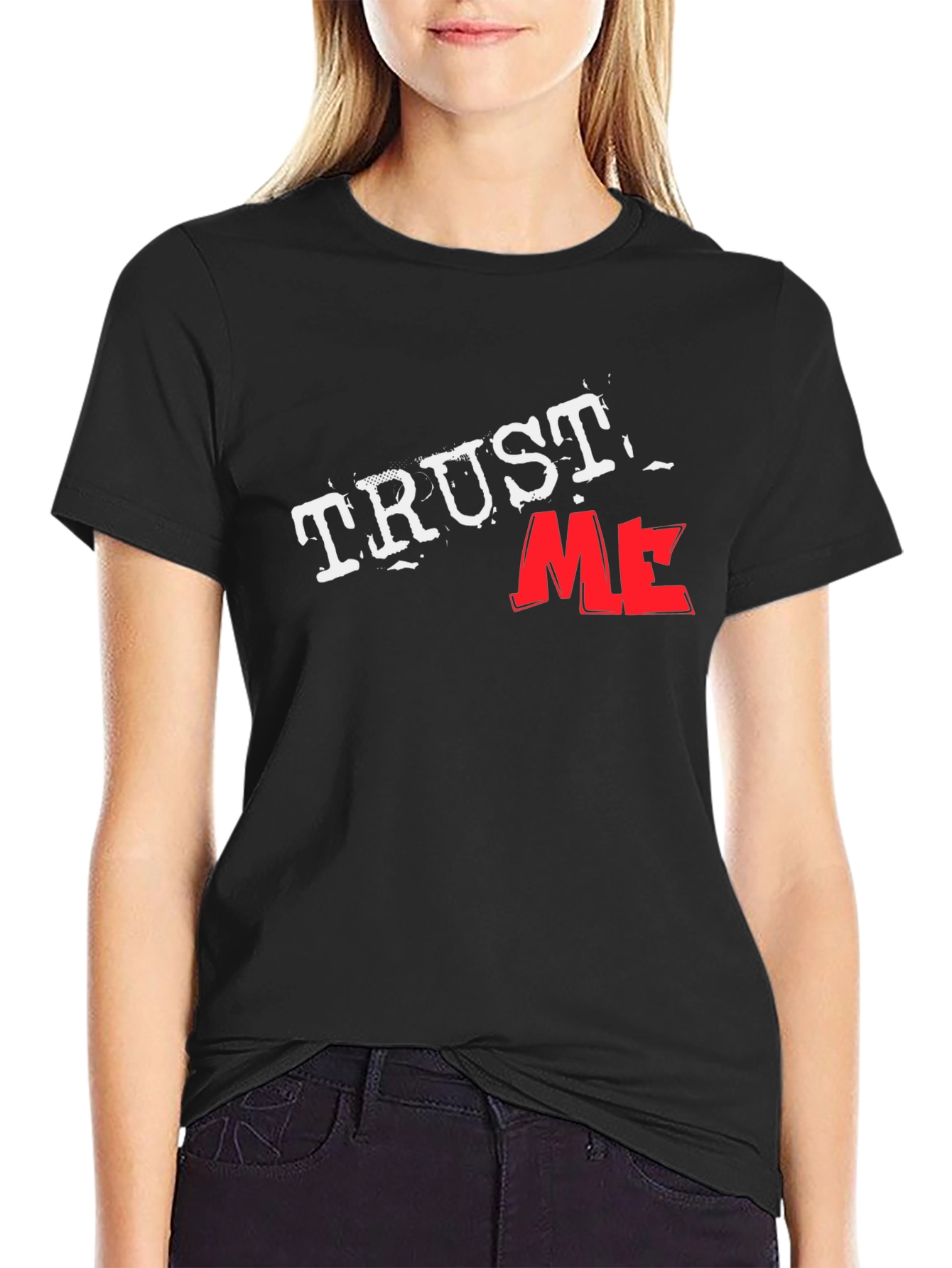 Black Trust Me Graphic Tee - Black Cotton T-Shirt view 2