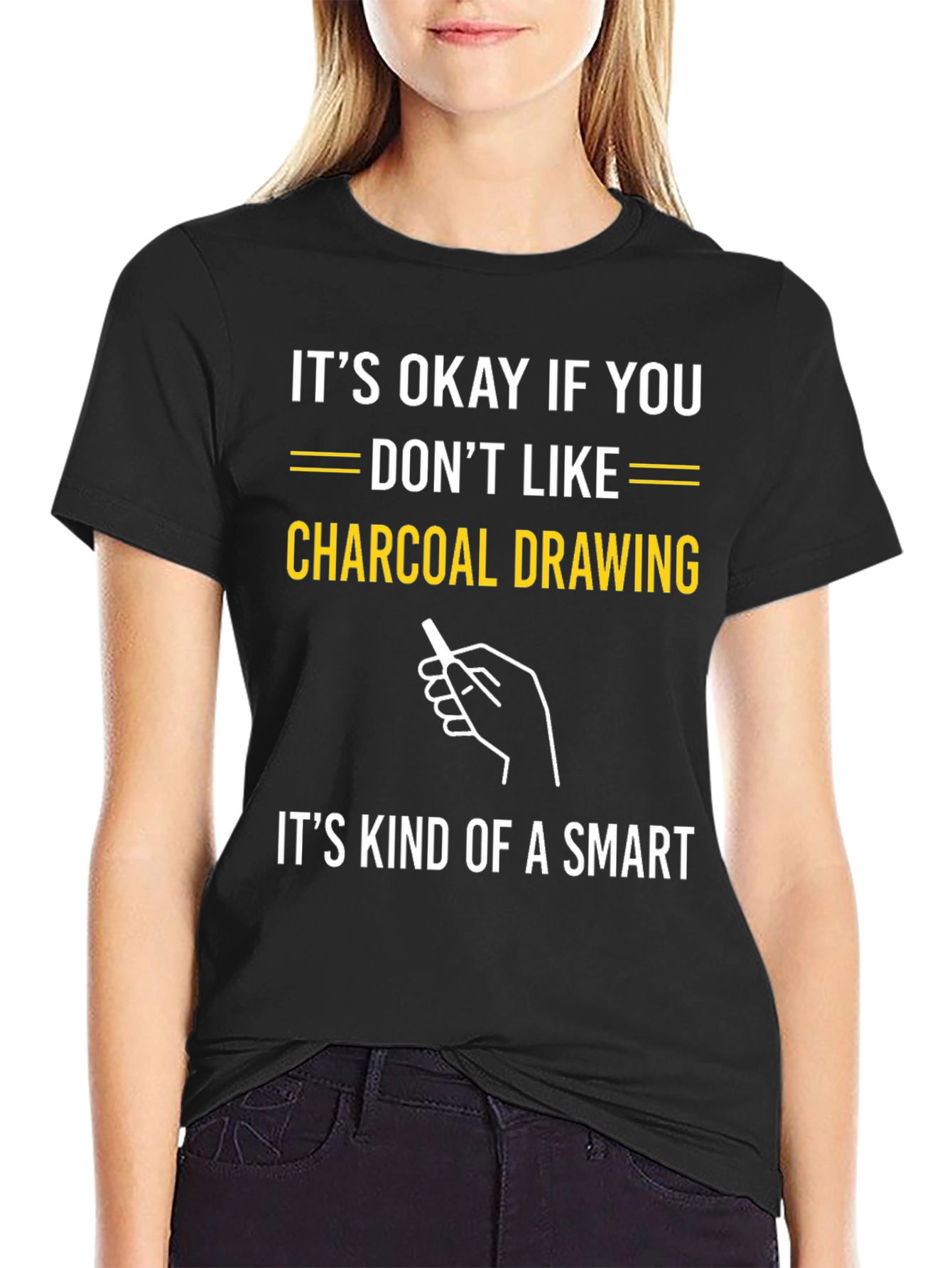 Black Funny Charcoal Drawing T-Shirt - Smart Humor Graphic Tee view 2