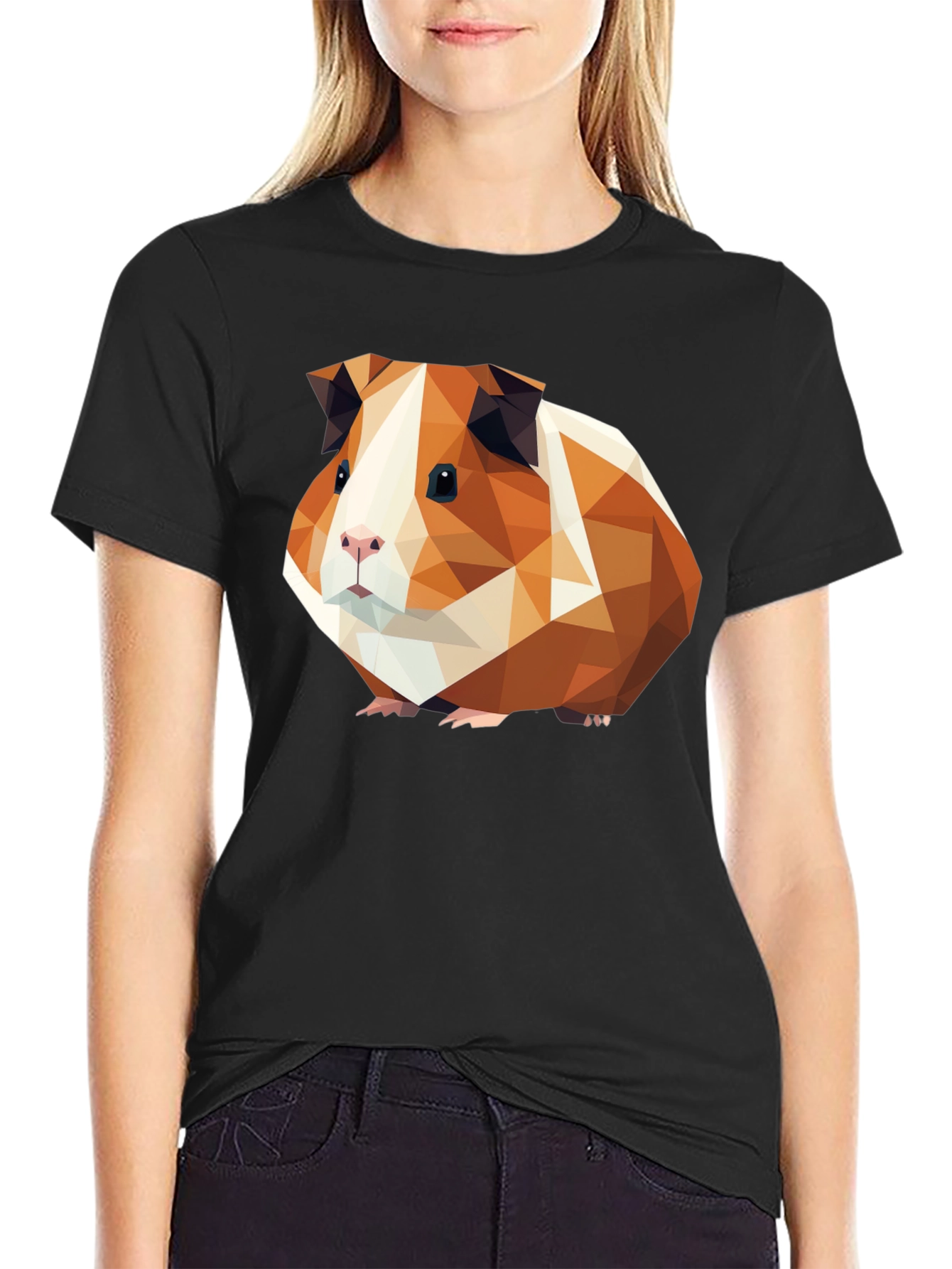 Black Geometric Guinea Pig Graphic Tee - Black Cotton T-Shirt view 2