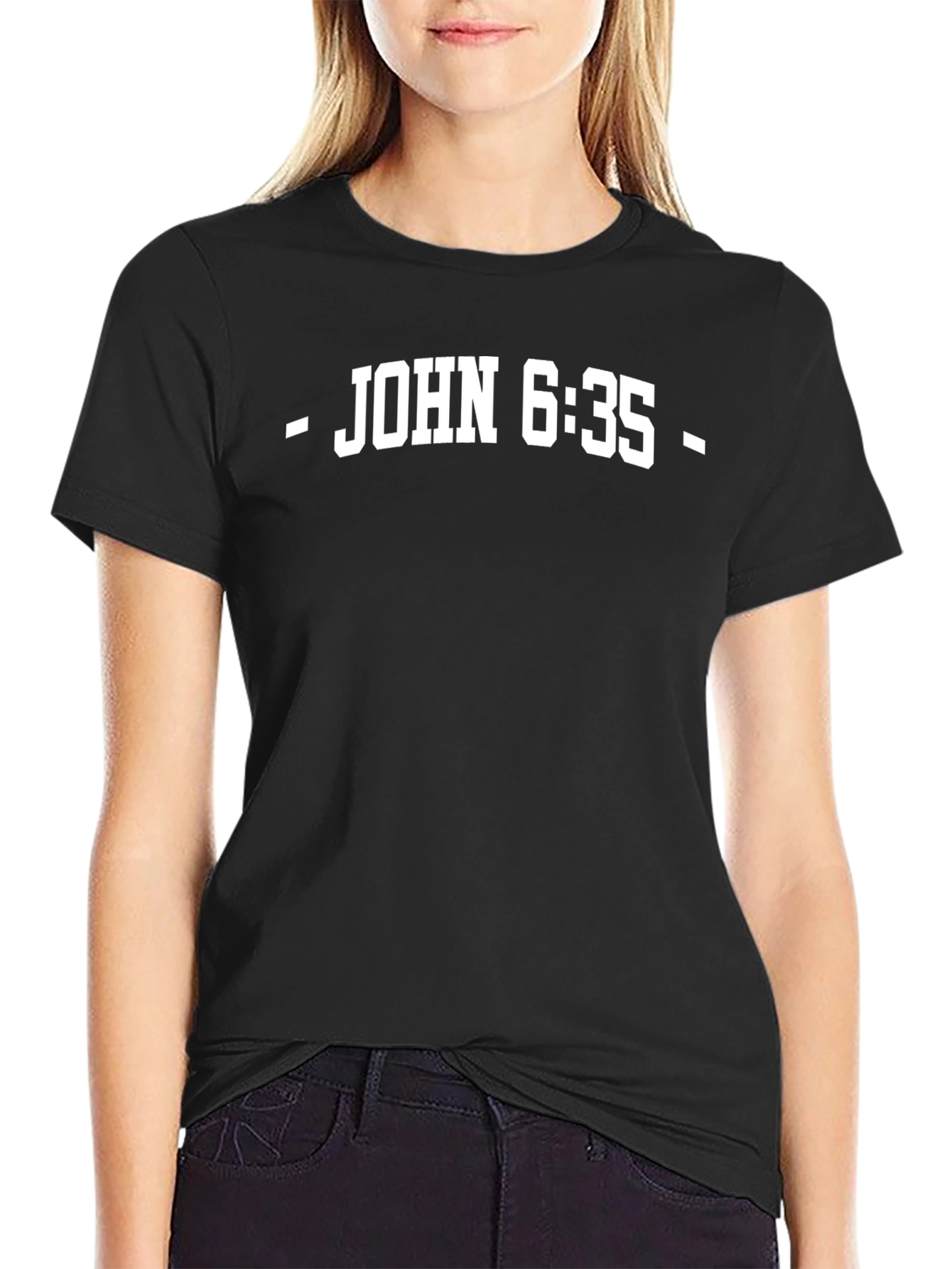 Black John 6:35 Graphic T-Shirt, Religious Tee view 2