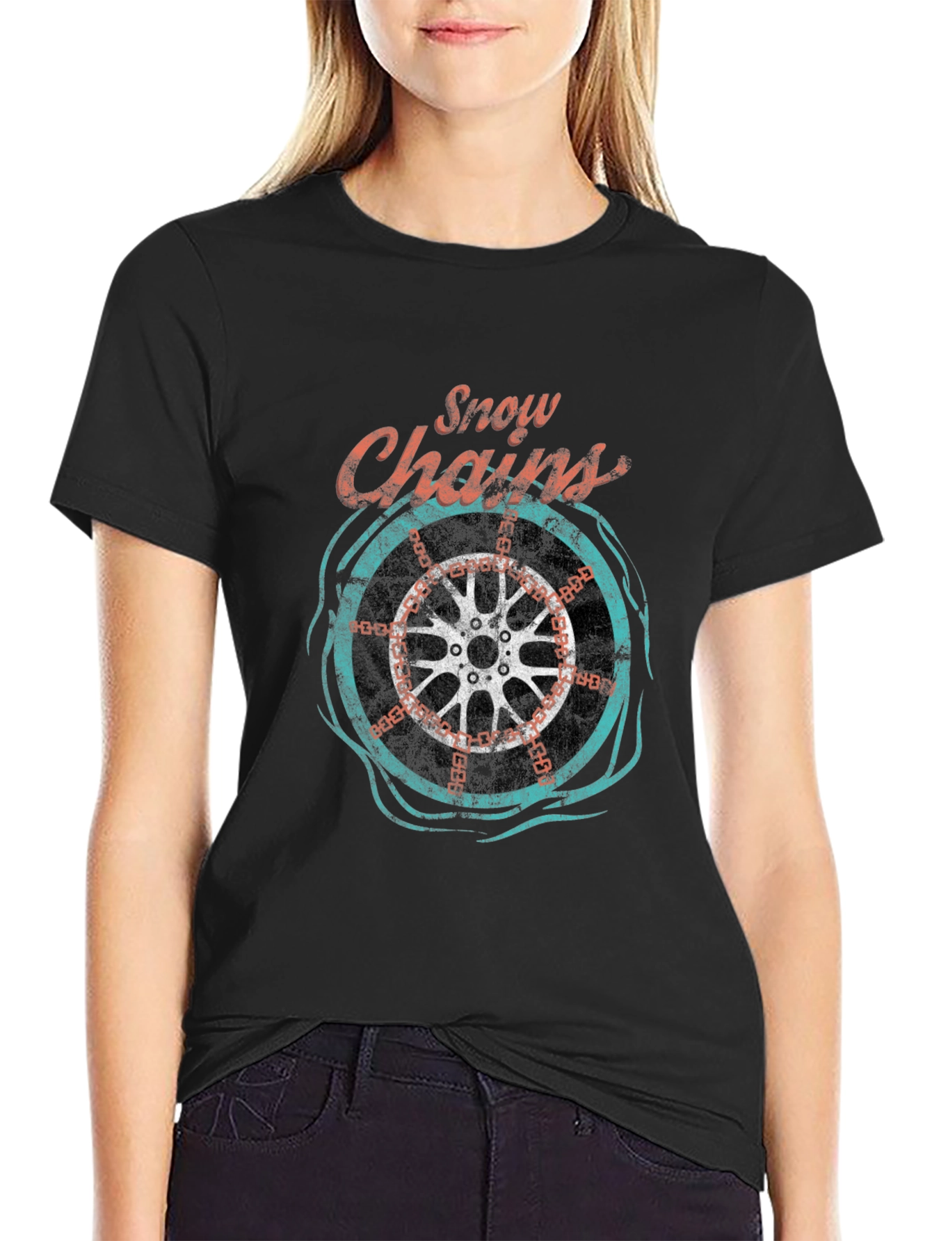 Black Snow Chains Graphic T-Shirt - Cool Ride Tee view 2