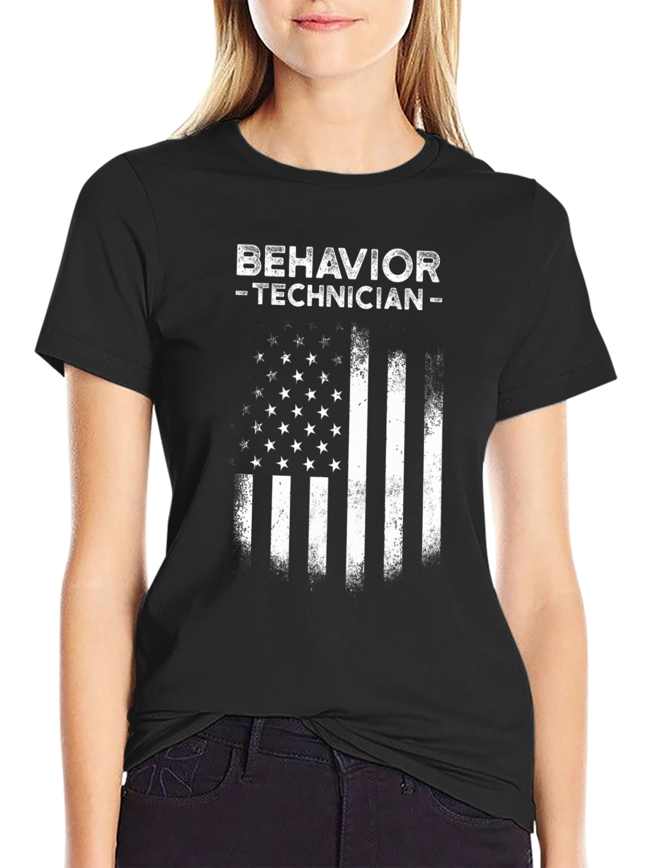 Black Behavior Technician USA Flag Graphic Tee view 2