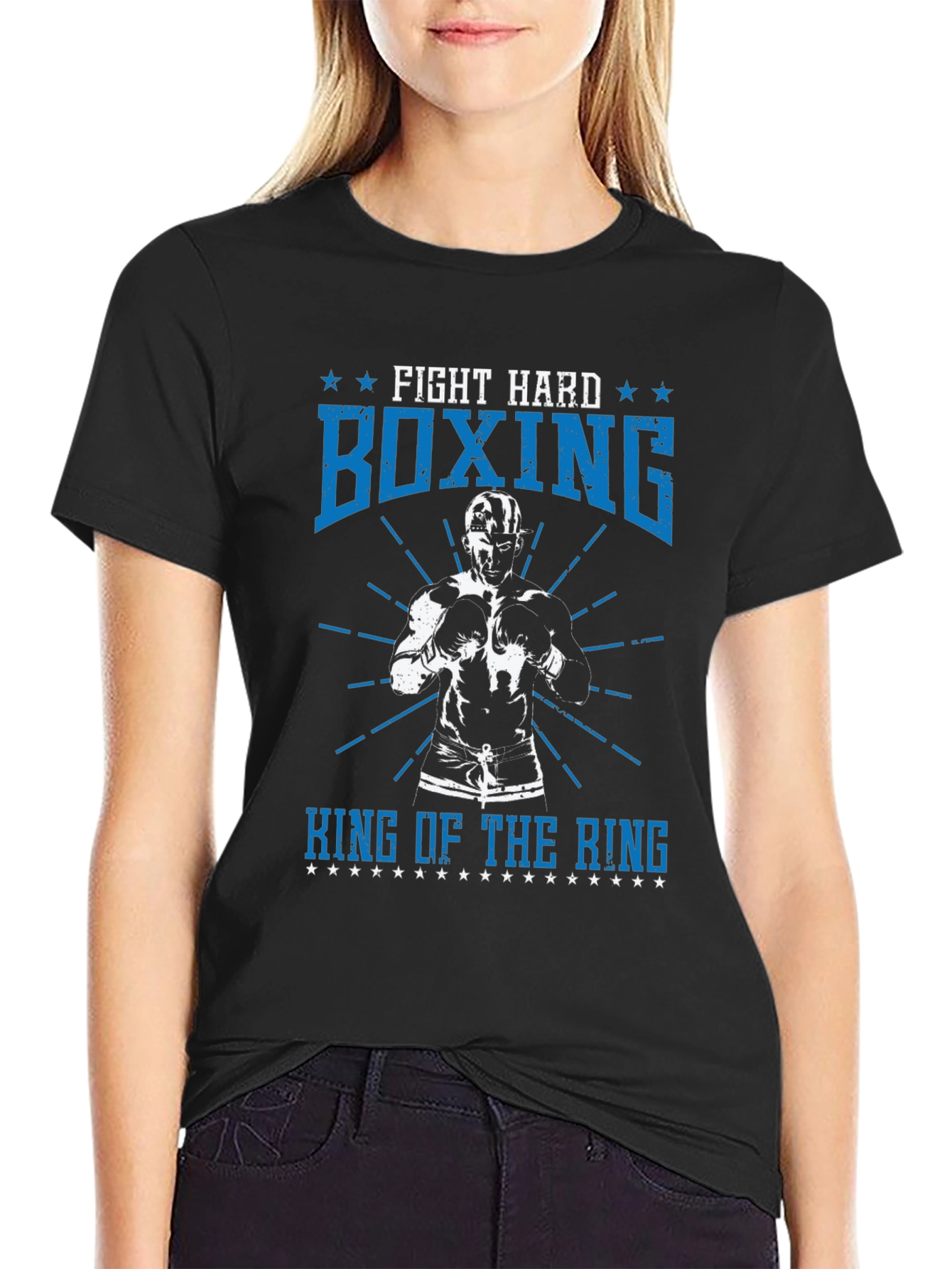 Black Fight Hard Boxing King of the Ring Men's Graphic Tee view 2
