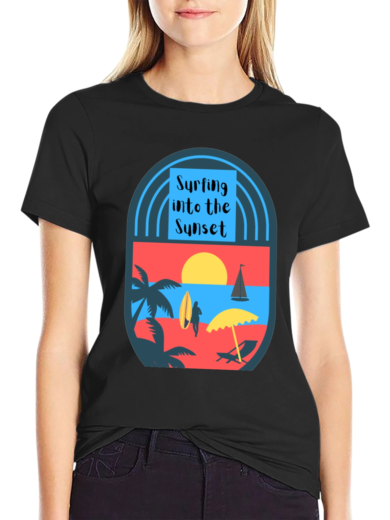 Black Surfing Into the Sunset Graphic Tee view 2