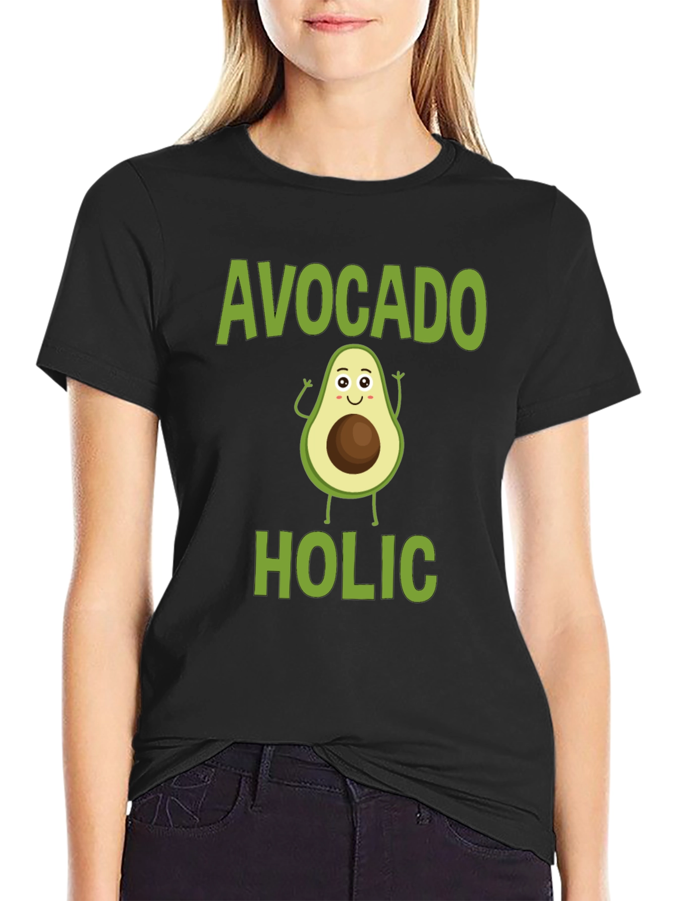 Black Avocado-holic Graphic Tee - Black Cotton T-Shirt view 2