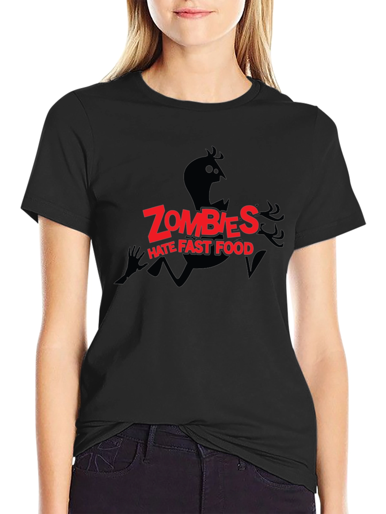 Black Zombies Hate Fast Food Graphic Black T-Shirt view 2