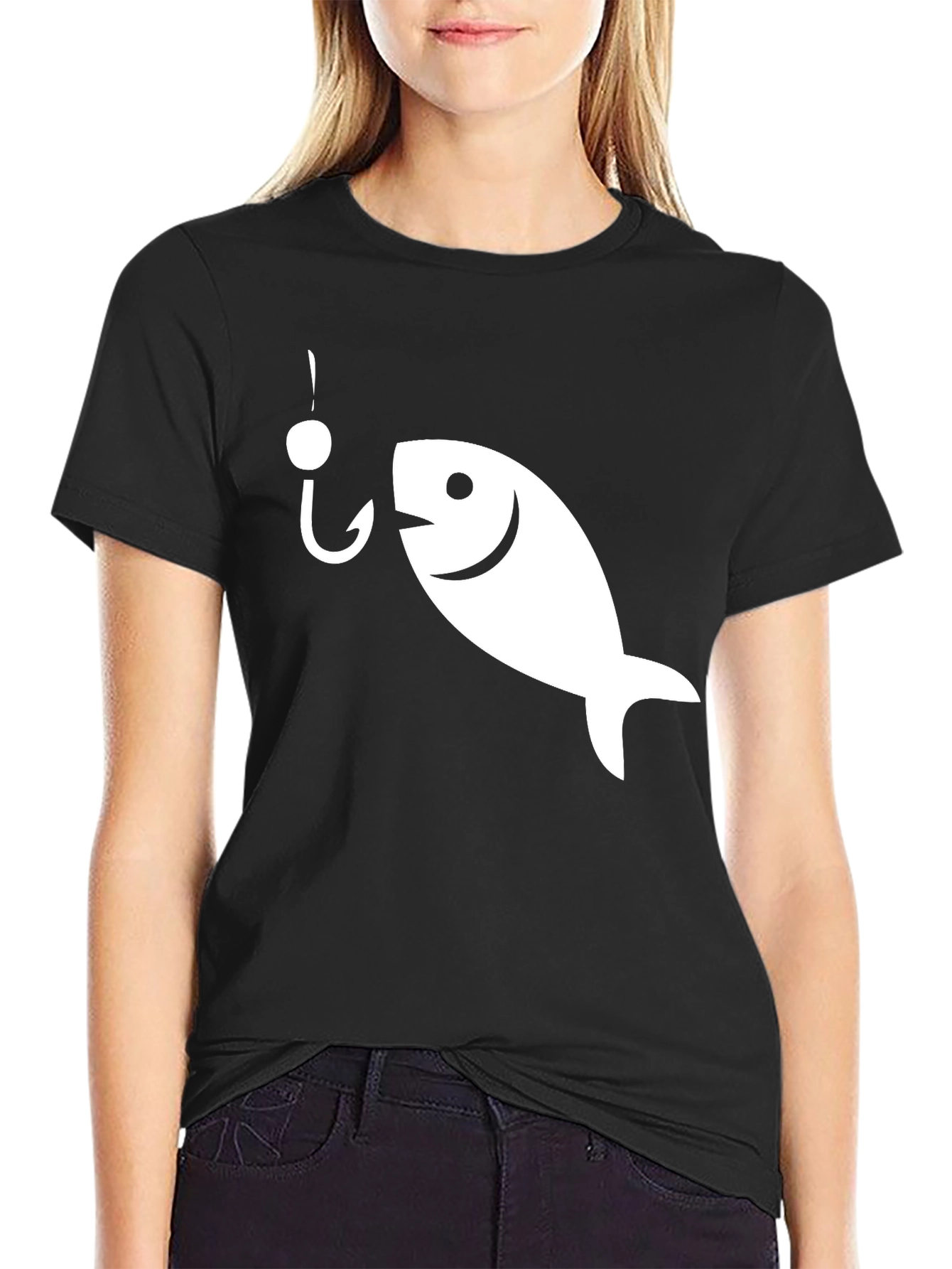 Black Funny Fish Hook Graphic T-Shirt - Black view 2