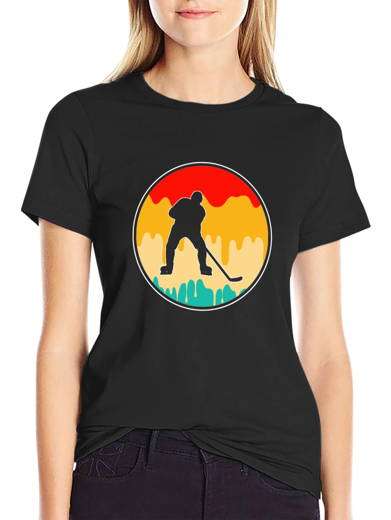 Black Retro Hockey Player Graphic T-Shirt view 2