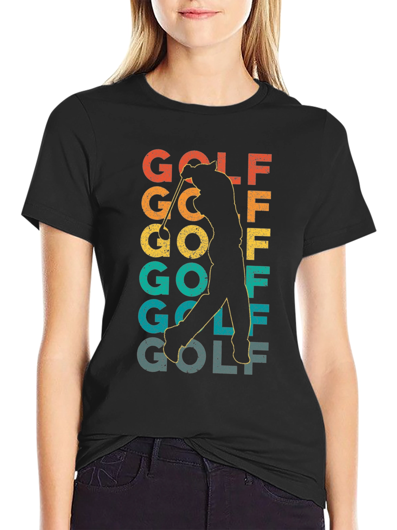 Black Retro Golf T-Shirt - Golfer Silhouette Tee view 2
