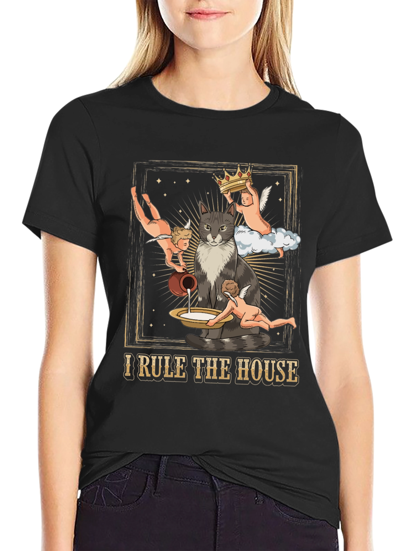 Black Cat King T-Shirt - "I Rule the House" Funny Tee view 2