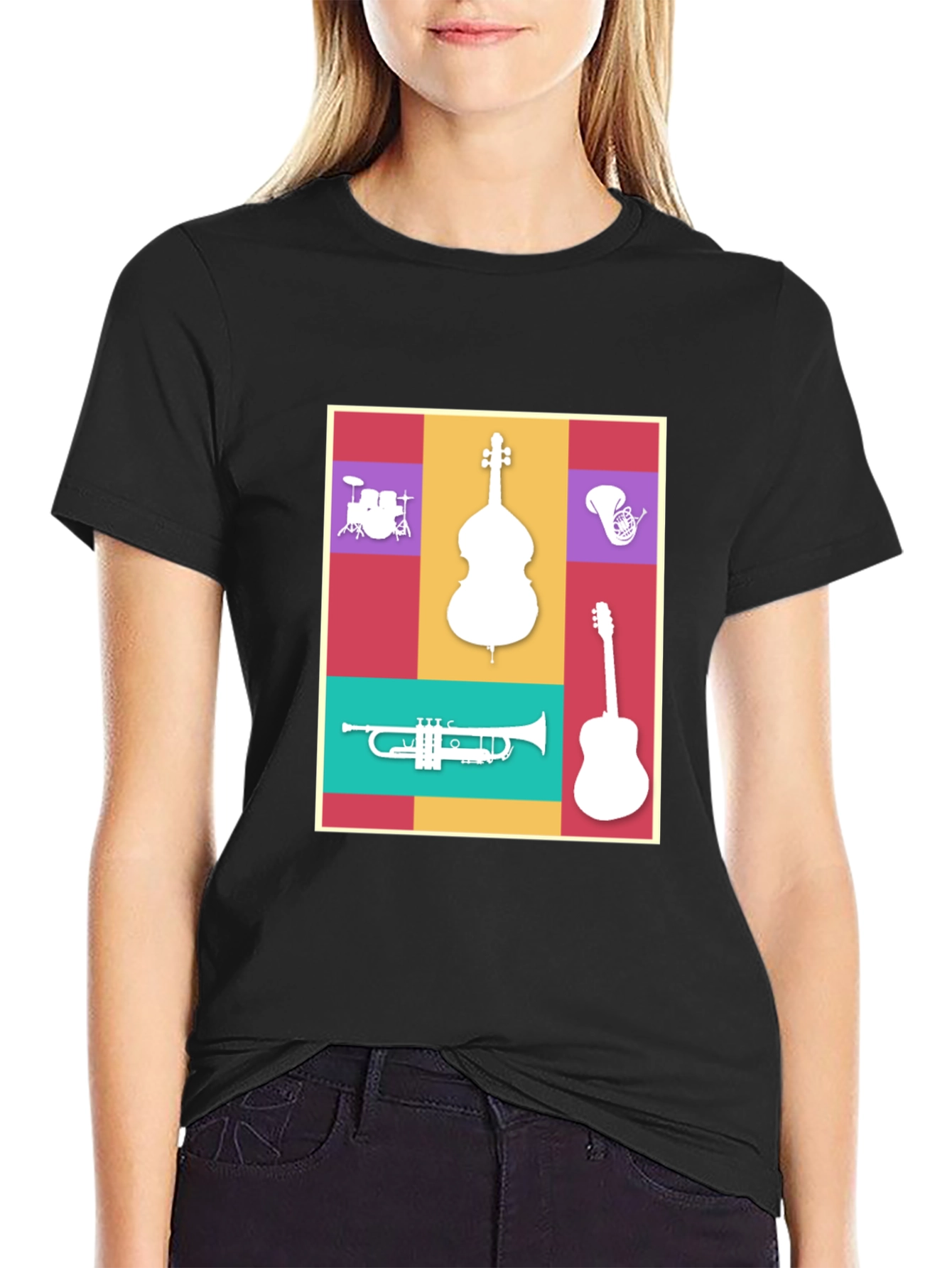 Black Musical Instrument Collage T-Shirt view 2