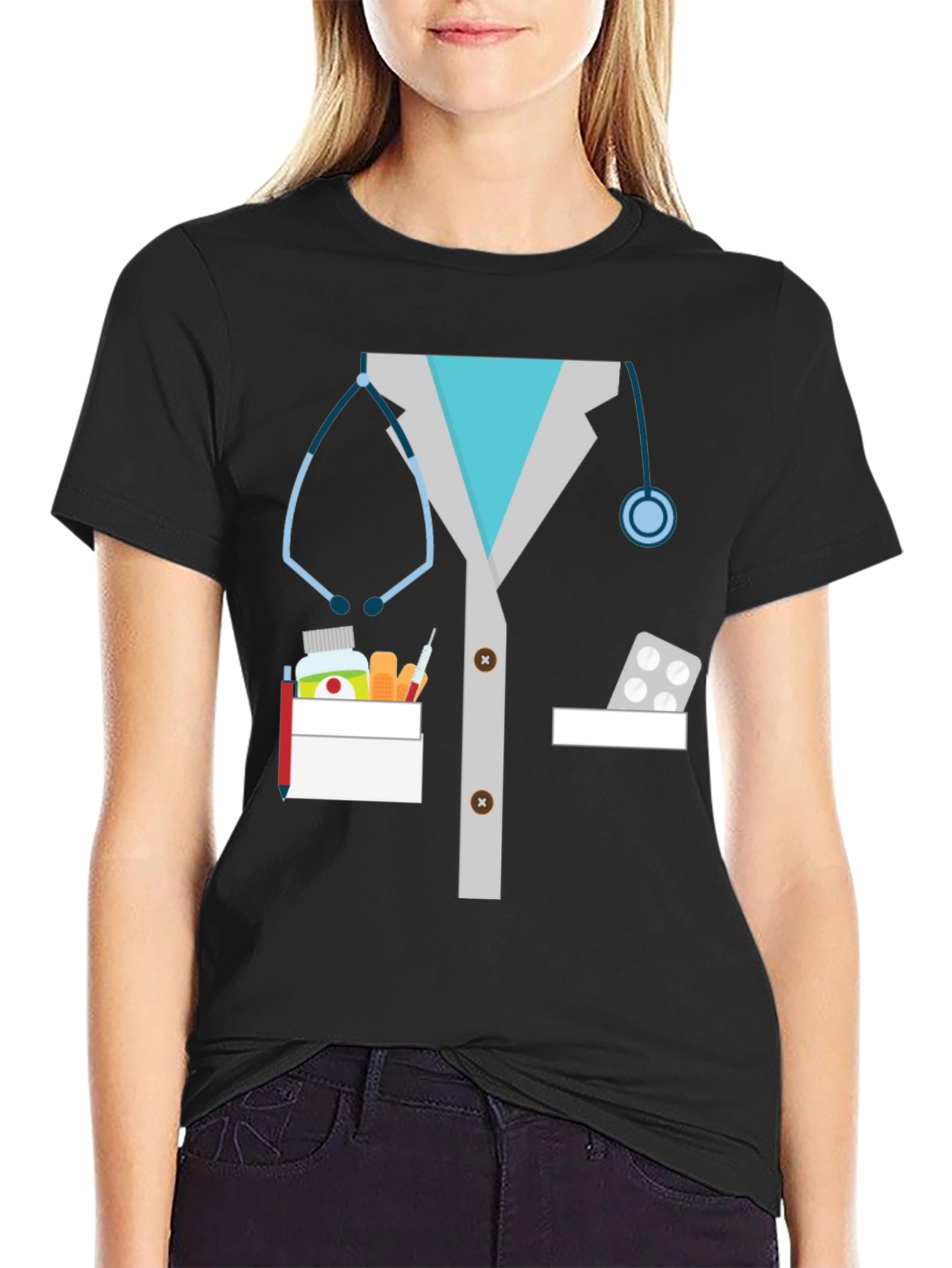 Black Doctor Lab Coat Graphic Novelty T-Shirt view 2