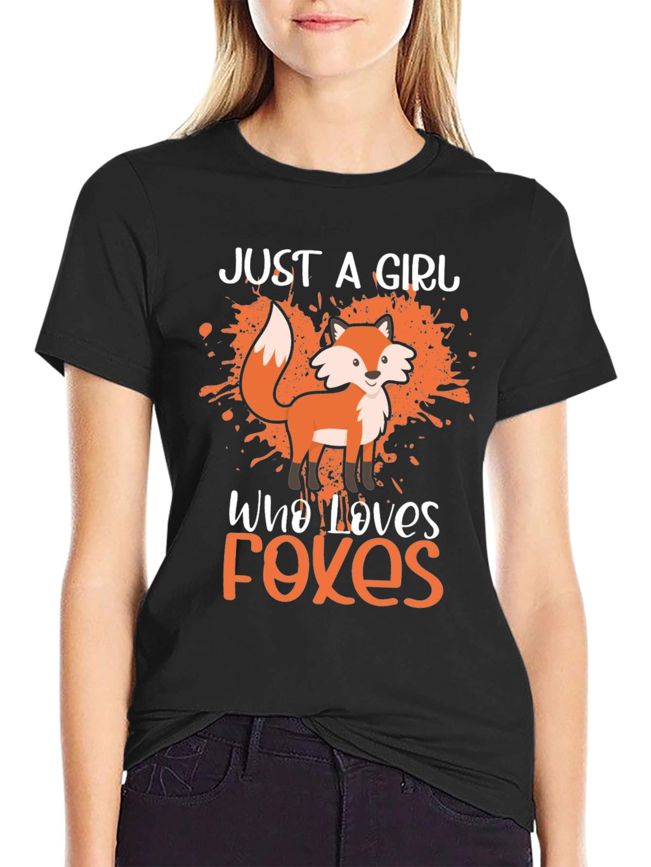 Black Just a Girl Who Loves Foxes T-Shirt view 2